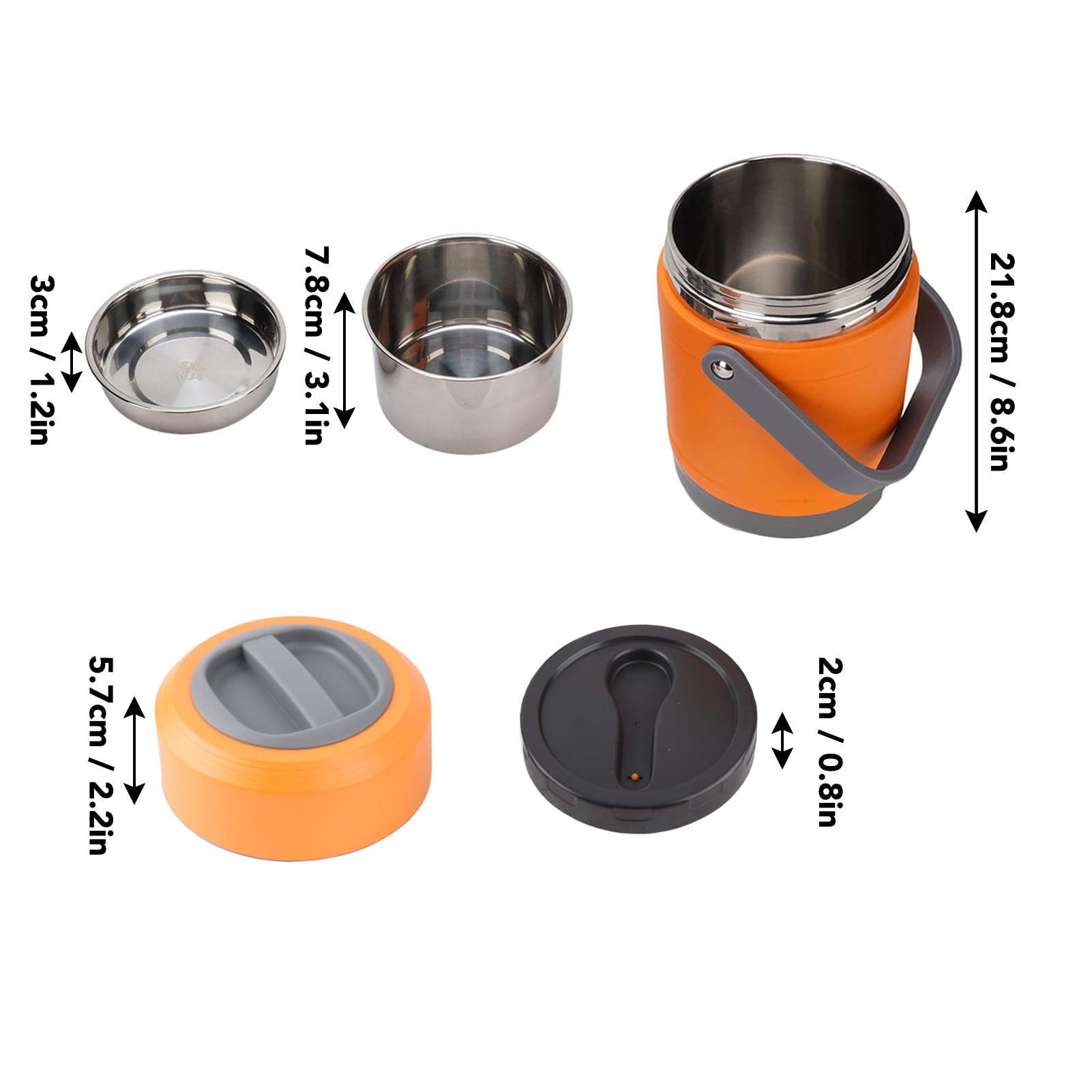 SIXRUN Kochtopf, 2 L Tragbarer Lebensmittelbehälter aus Edelstahl mit 304-Tablett, Wasserbeständiger IPX5-Hebetopf mit Konstanter Temperatur, 3 Plus 1 Behälter für Reisen, Camping, Büro (ORANGE)