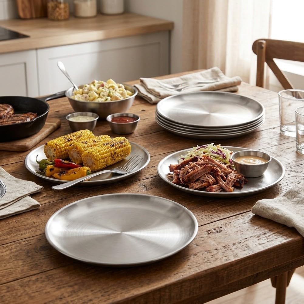 Plato de acero inoxidable de 26 cm, apilable, apto para lavavajillas