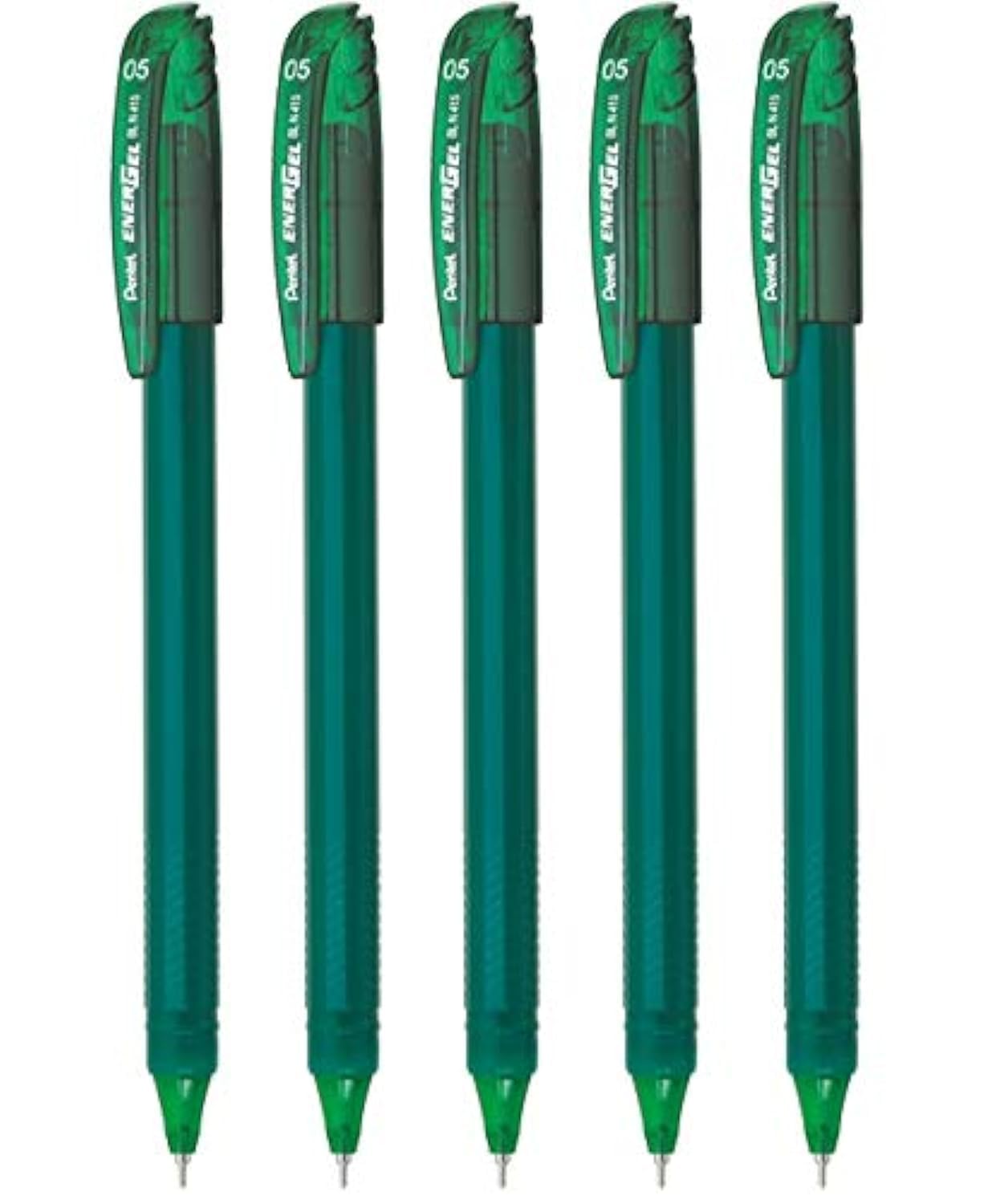 Pentel Energel Roller Gel Pen 0.5mm Metal Tip - 5 Pcs By DTL Company (Green)