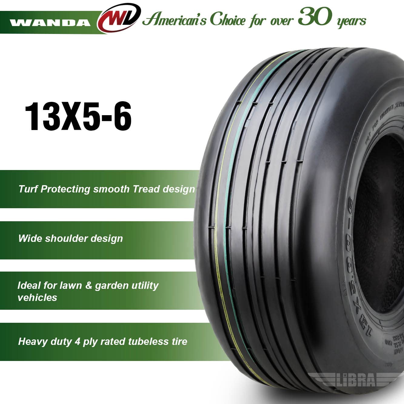 Amazon.com: WANDA Set 2 13x5.00-6 Rib Lawn Mower Utility Cart Turf