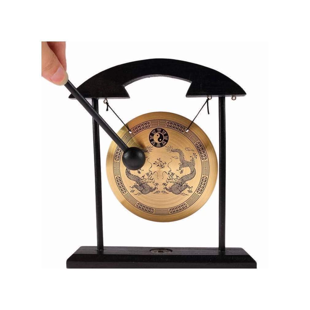lachineuse - Gong sur Socle - Dragon Chinois -Décoration Zen-Bois & Cuivre | Gong Tibétain Dragon - Objet Déco Chinoise pour Maison, Bureau, Salon - Idée Cadeau Chine Asie - Tradition Asiatique