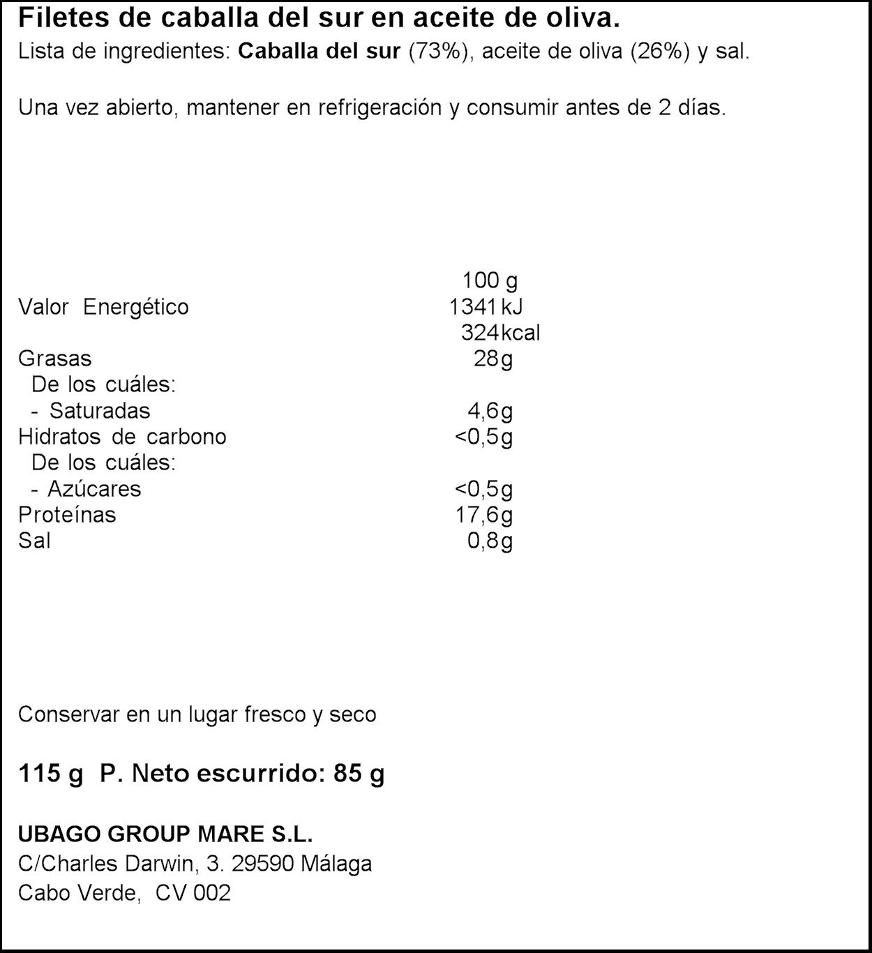 UBAGO MAKERLE FILETS IN OLIVENÖL DOSE 12x115G