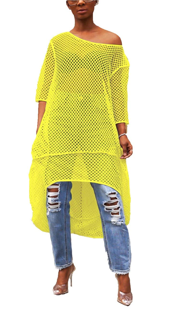 YeshireWomens Short Sleeve Cover Up Crochet Lace Midi Bikini Swimsuit Dress