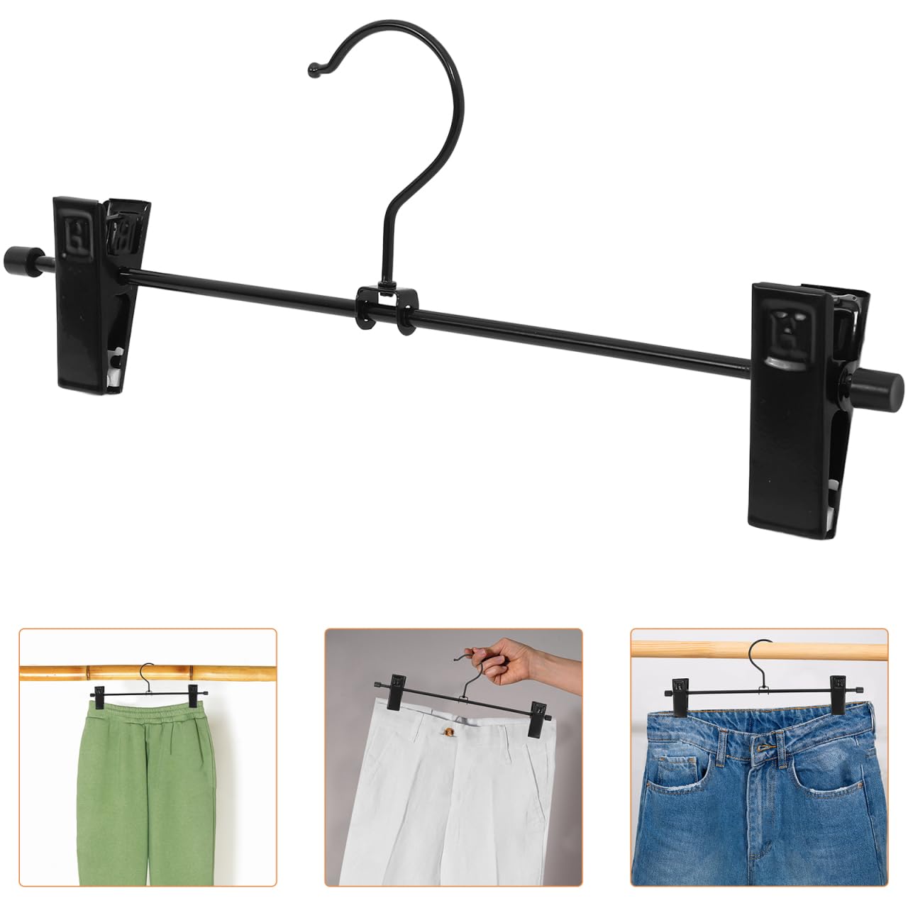 Ciieeo 10 pezzi appendiabiti per pantaloni grucce per gonne con pinzette, gancio per pantaloni, clip per appendere grucce con pinzette, grucce per vestiti, nero in polivinile