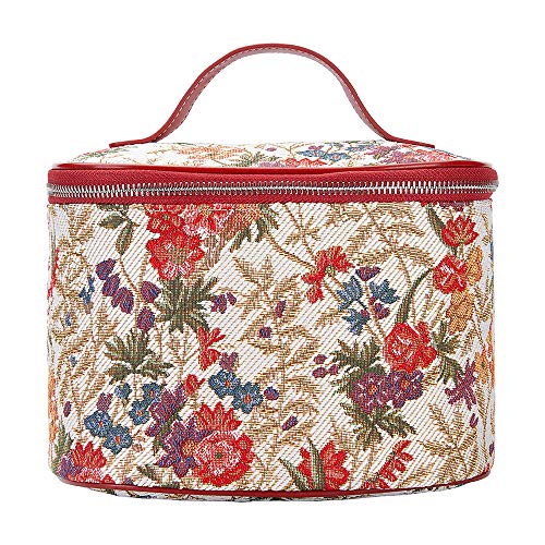 Signare Tapestry Toiletry Bag Makeup Organizer bag for Women with Flower Meadow Design