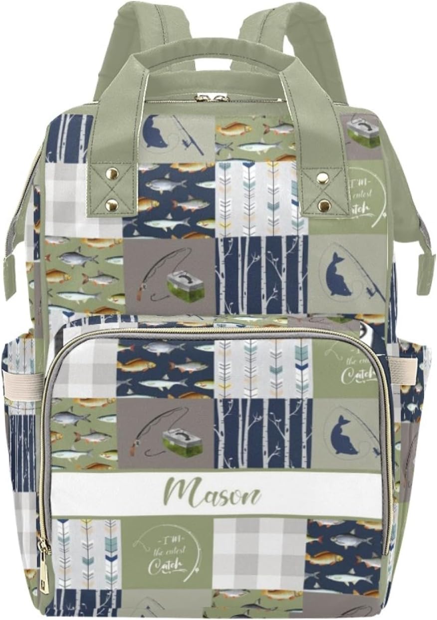 Custom Diaper Bag for baby Customized Baby Bag Personalized Nursing Bags with Name Custom Name Mommy Daypack Bag Tote Bag Gifts (Fishing Theme)