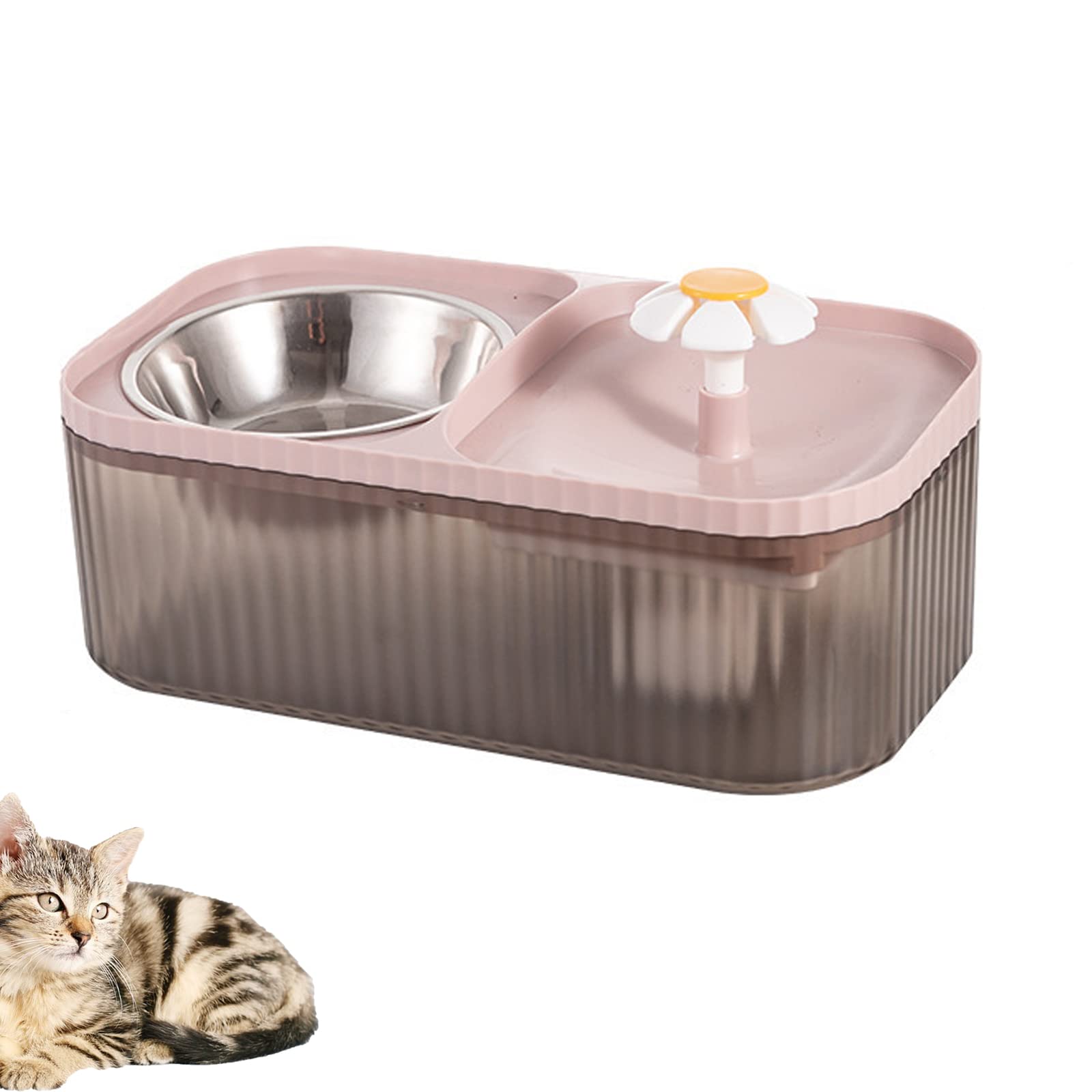 Cat Water Fountain and Food Bowl, 3L Ultra Quiet Pet Water Dispenser with Smart Pump, Automatic Fountain & Stainless Steel Bowl