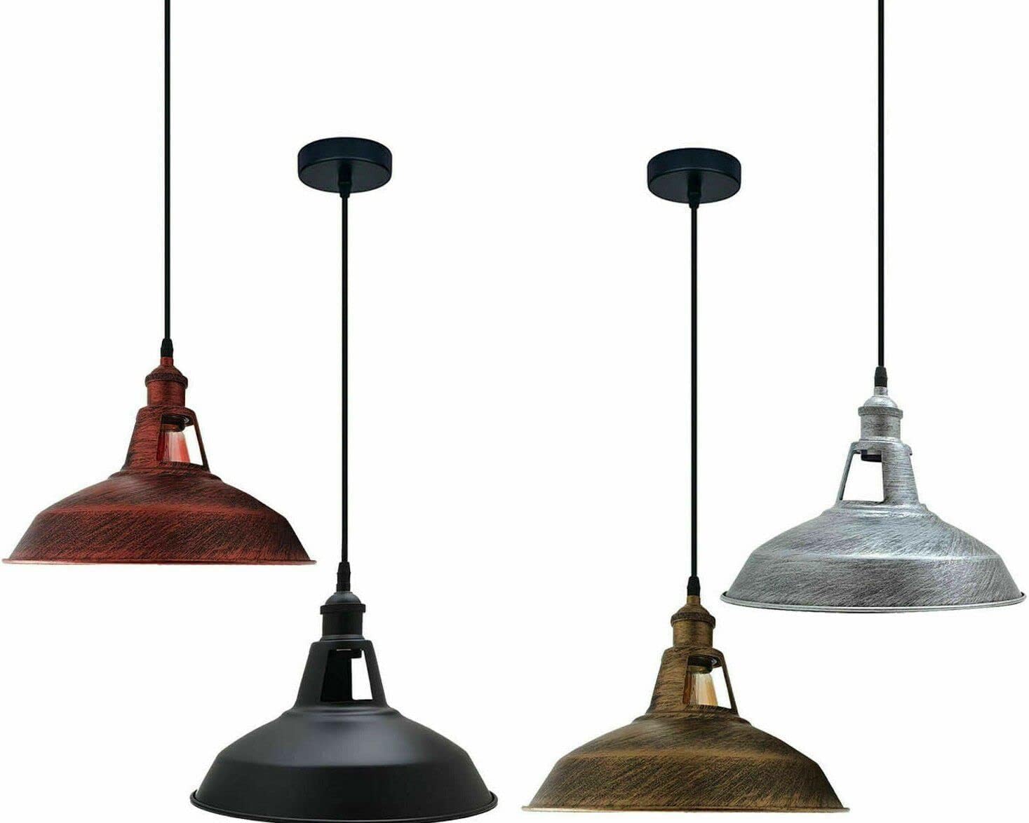 LEDSone Lampa wisząca sufitowa, nowoczesna, wisząca, retro, vintage, industrialna, metalowa, do jadalni, garażu, przedpokoju (czarny + żarówka), 2 szt