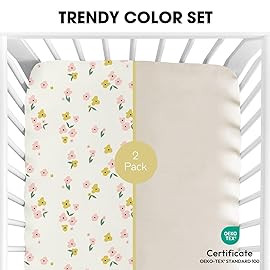 Little Grape Land Crib Sheets 2 Pack for Boys and Girls, Baby Neutral Crib Fitted Sheets for Standard Crib & Toddler Mattress, Super Soft Breathable Fitted Crib Sheet Set, Yellow Petal