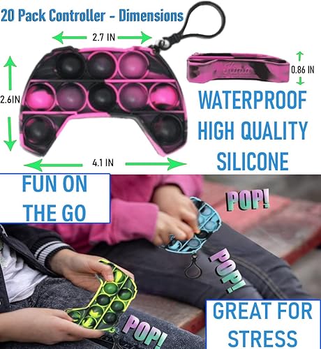 Miniatura 2 de KINIA Paquete de 20 juguetes para ansiedad, mini llavero de juguete sensorial Pop It, patente estadounidense, llavero con forma de controlador