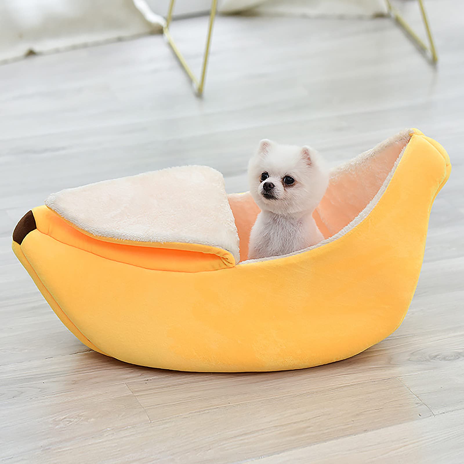 HYLYING Pet Cat Bed House Banana Shape Pet Bed Warm Boat Pet Sleep Nest Lovely Pet Supplies for Cats Kittens Winter Cotton Cushion Coral Fleece, Yellow Banana