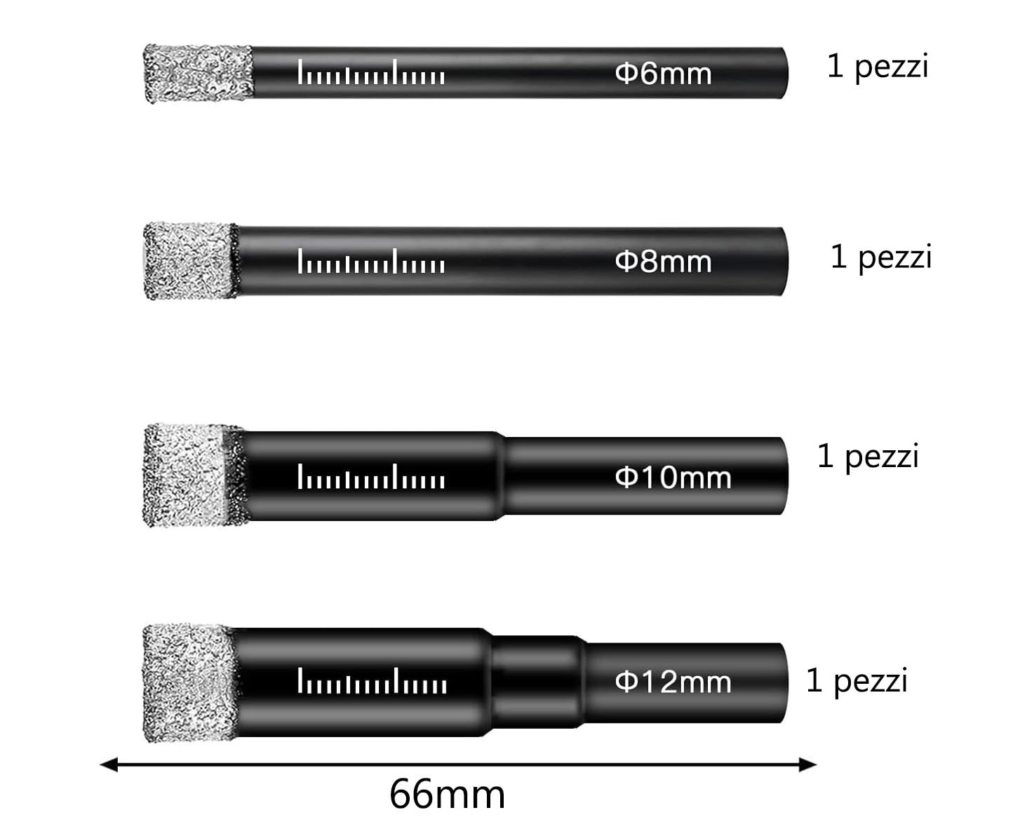 Punte Diamantate per Gres Porcellanato 6 Pezzi Set da 6/8/10/12 mm Trapano