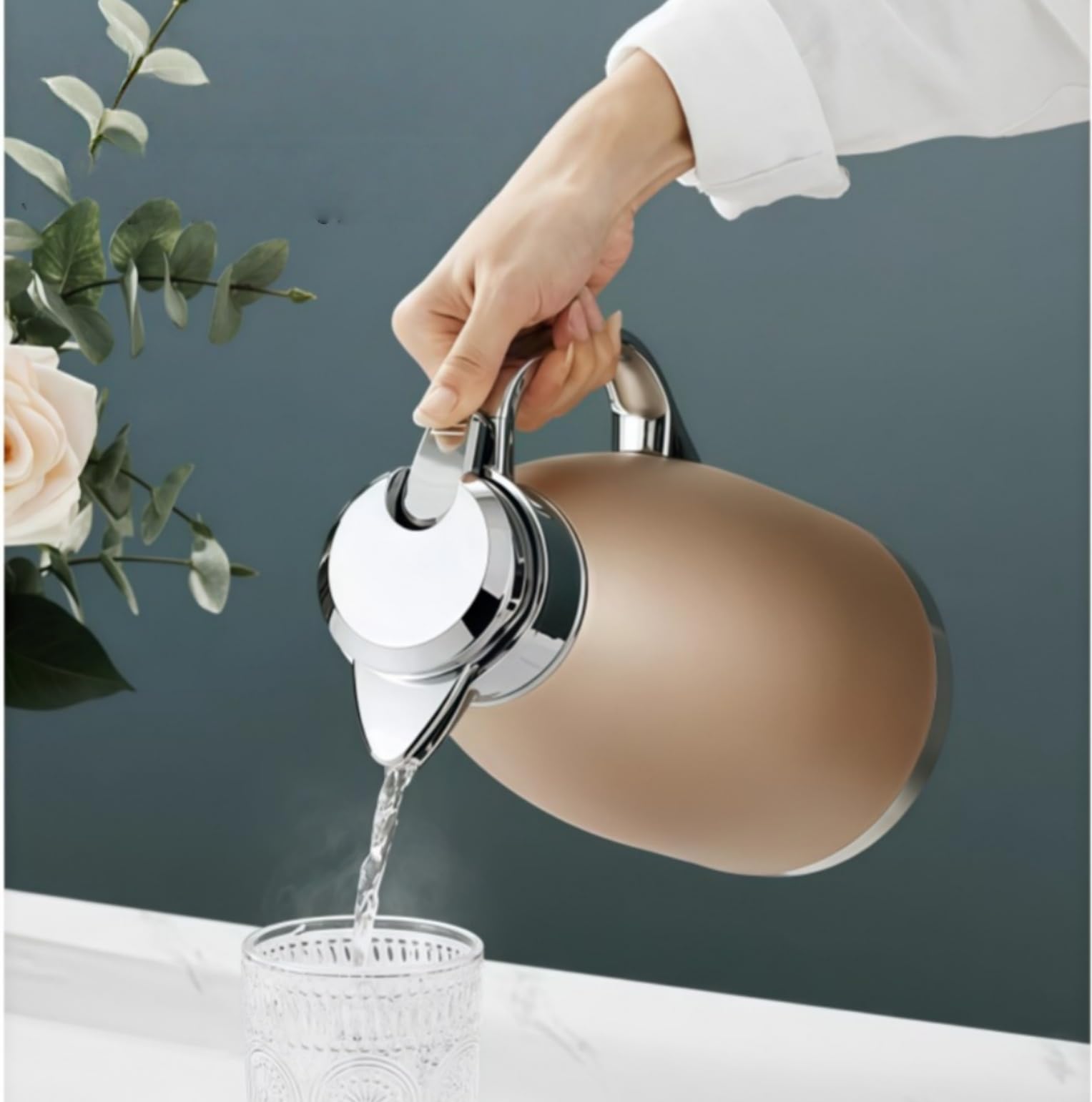 Caraffa termica da caffè in acciaio inox, doppia parete isolata sottovuoto, ritenzione calda e fredda, 2,3 l, per acqua, caffè, tè, bevande, beige