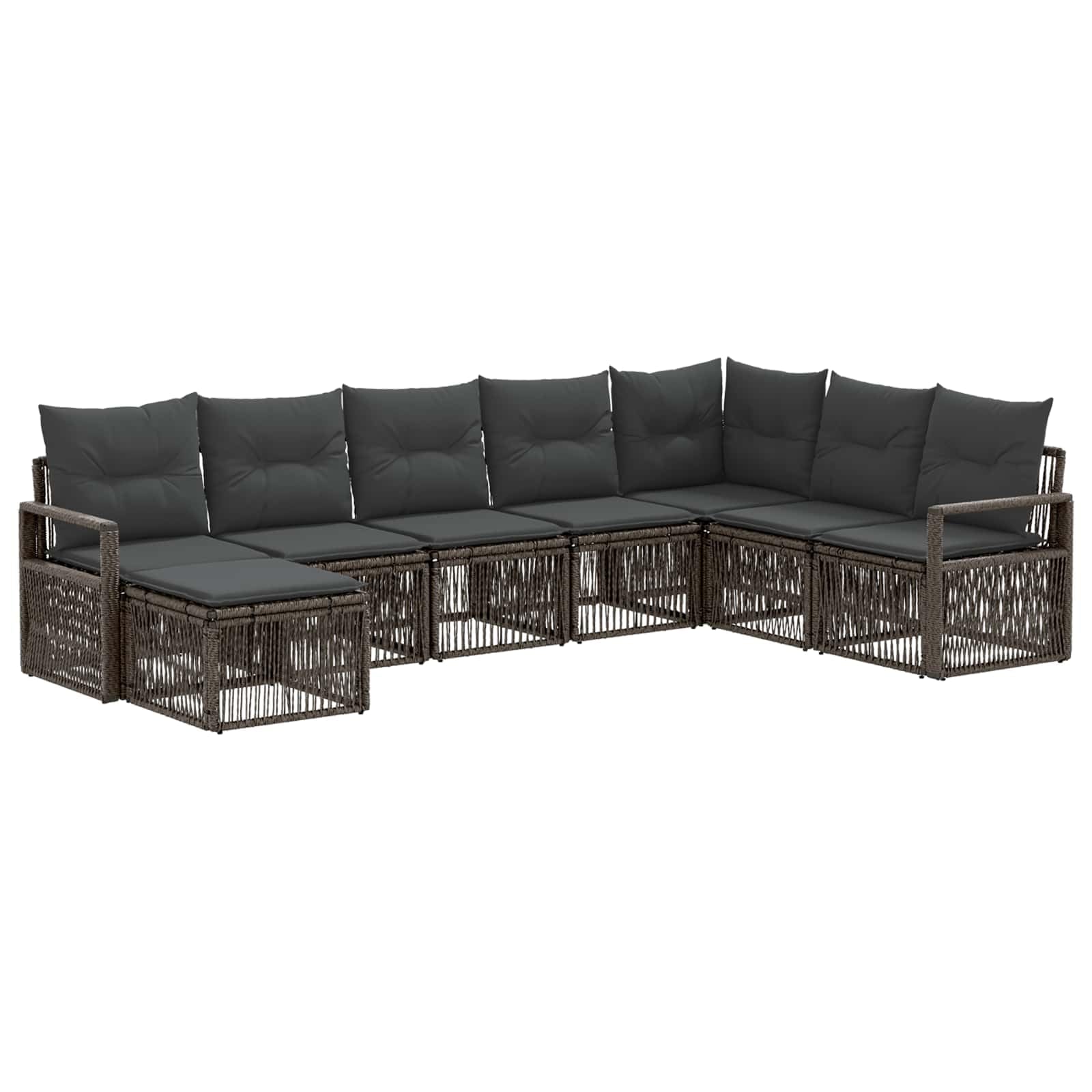 Ensemble de canapé de Jardin modulable 8 pièces en polyrotin Gris, Coussins Assise et Dos Amovibles, Cadre Acier Enduit, pour terrasse Balcon Patio détente