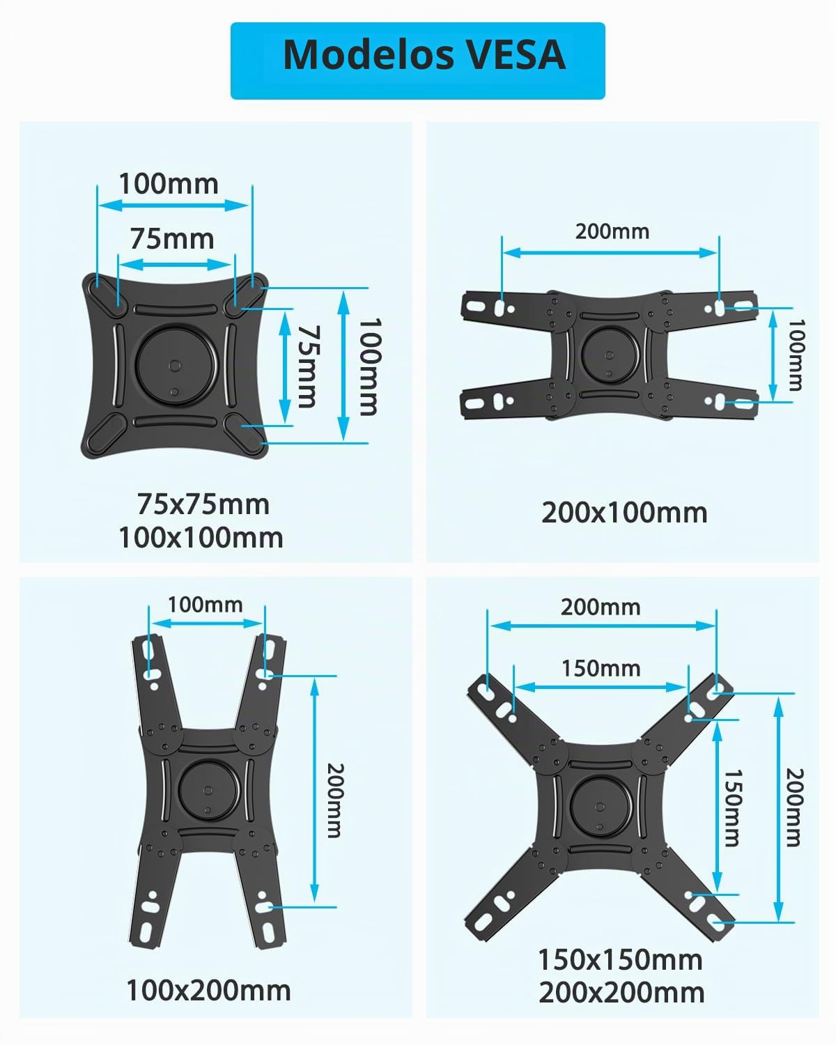 Soporte de pared para TV con bloqueo para la mayoría de televisores de 13 a 43 pulgadas, rotación de 180 °, soporte VESA 200 x 200 mm hasta 25 kg, giratorio e inclinable, soporte de pared para