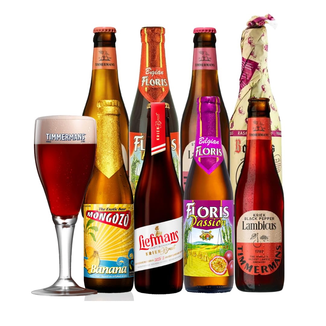 Belgian Fruit Flavoured Craft Beer Case Gift Set with TImmermans Glass (8 Pack)
