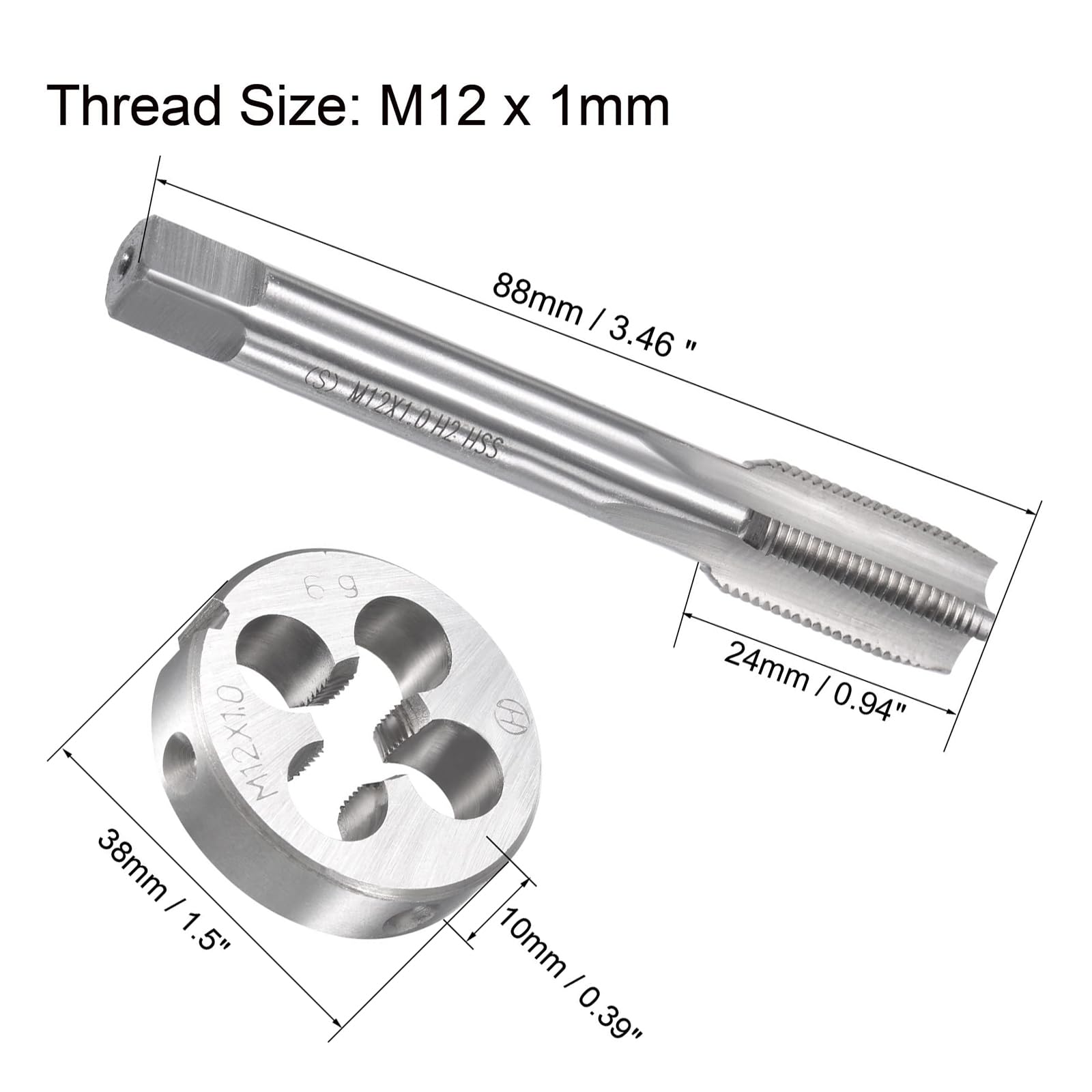 MACHSWON M12x1mm Metric Tap and Die Set,Machine Thread Screw Tap with Round Threading Die,Tap & Die Kit for Nut Screw Bolt Thread Repair - Image 2