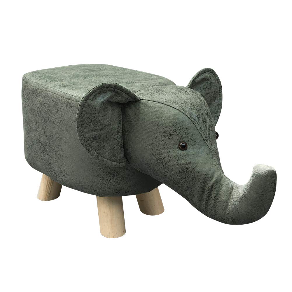 CLIPOP Elephant Footstool Upholstered Ottoman Foot Rest Creative Sofa Stool with Wooden Legs for Kids Adults Footstool Decor Furniture (Green)