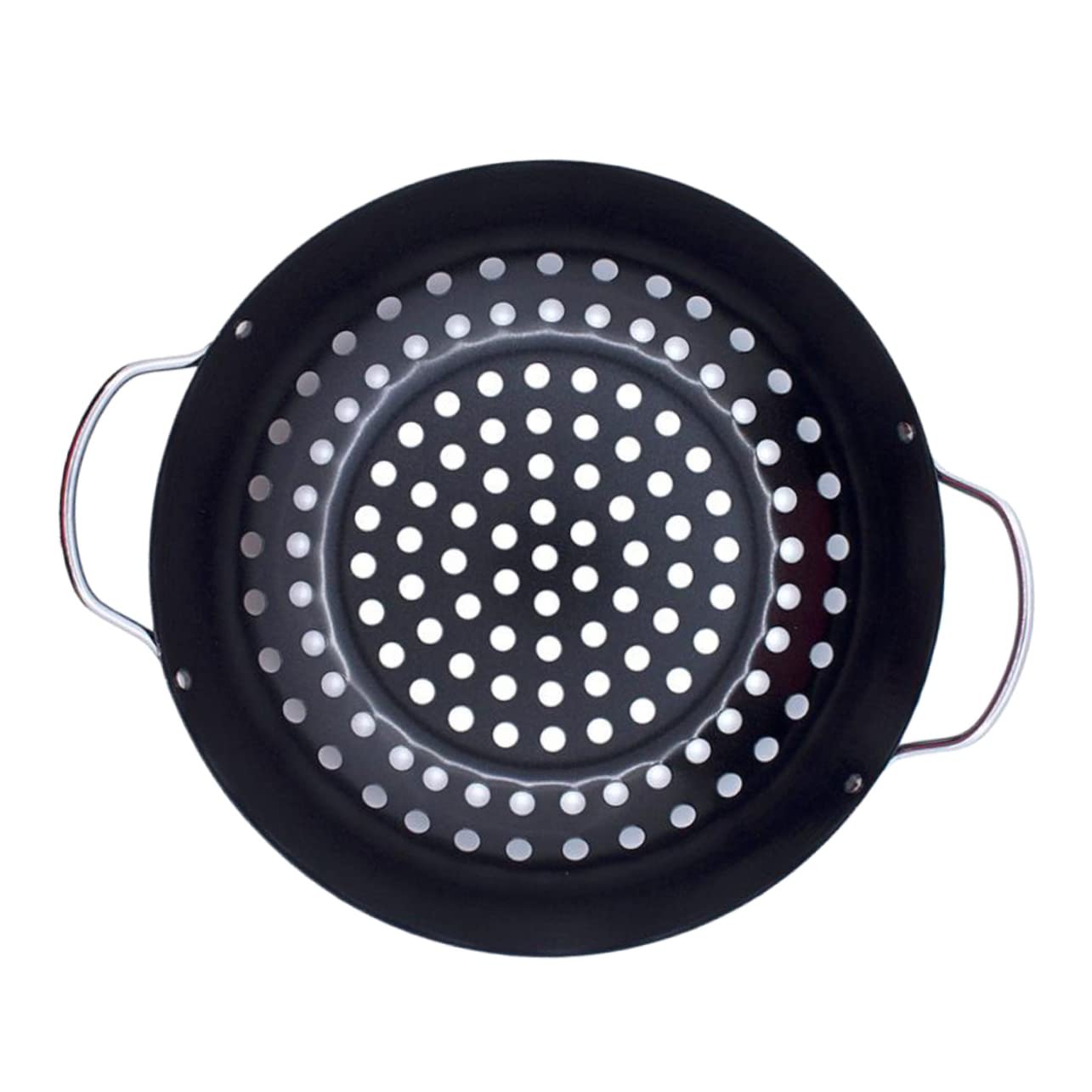 Piastra per Barbecue Antiaderente in Acciaio Nero con Manico, Design a Fori per Frutta e Pesce, Facile da Pulire, per Uso Esterno e Casa