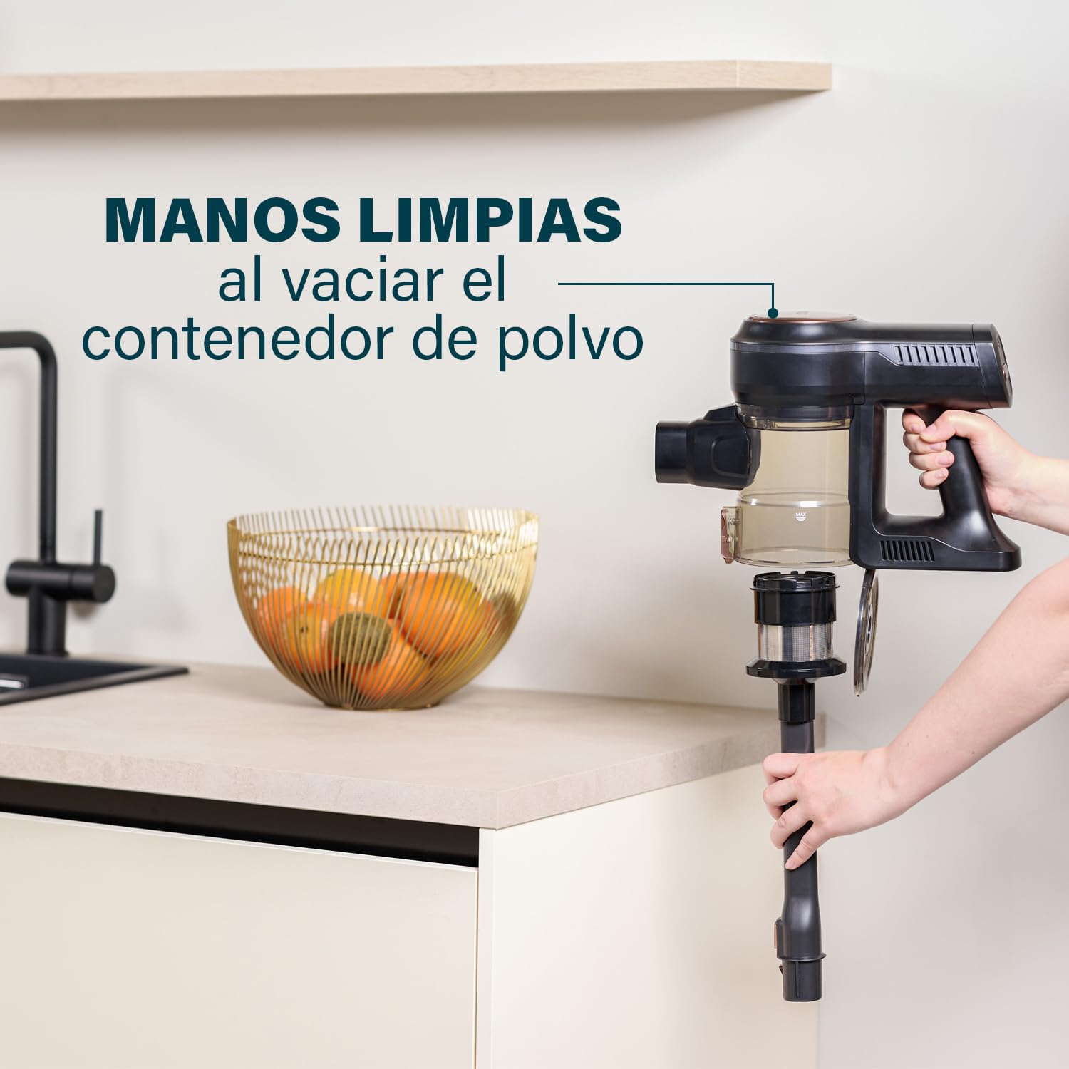 Princess Dynamic Storm 339390 - Potente Motor sin escobillas - Vaciado higiénico del depósito - 30 Minutos de Limpieza sin Cables - Cepillo motorizado - LED - posición de Espera - Modo portátil