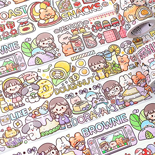 Alideco マスキングテープ 和紙テープ かわいい女の子 デザート3 透明 特殊インク 45mm幅×5m巻 粘着 テープ 広幅 DIY おしゃれ マステ シール (caisetianpin3)