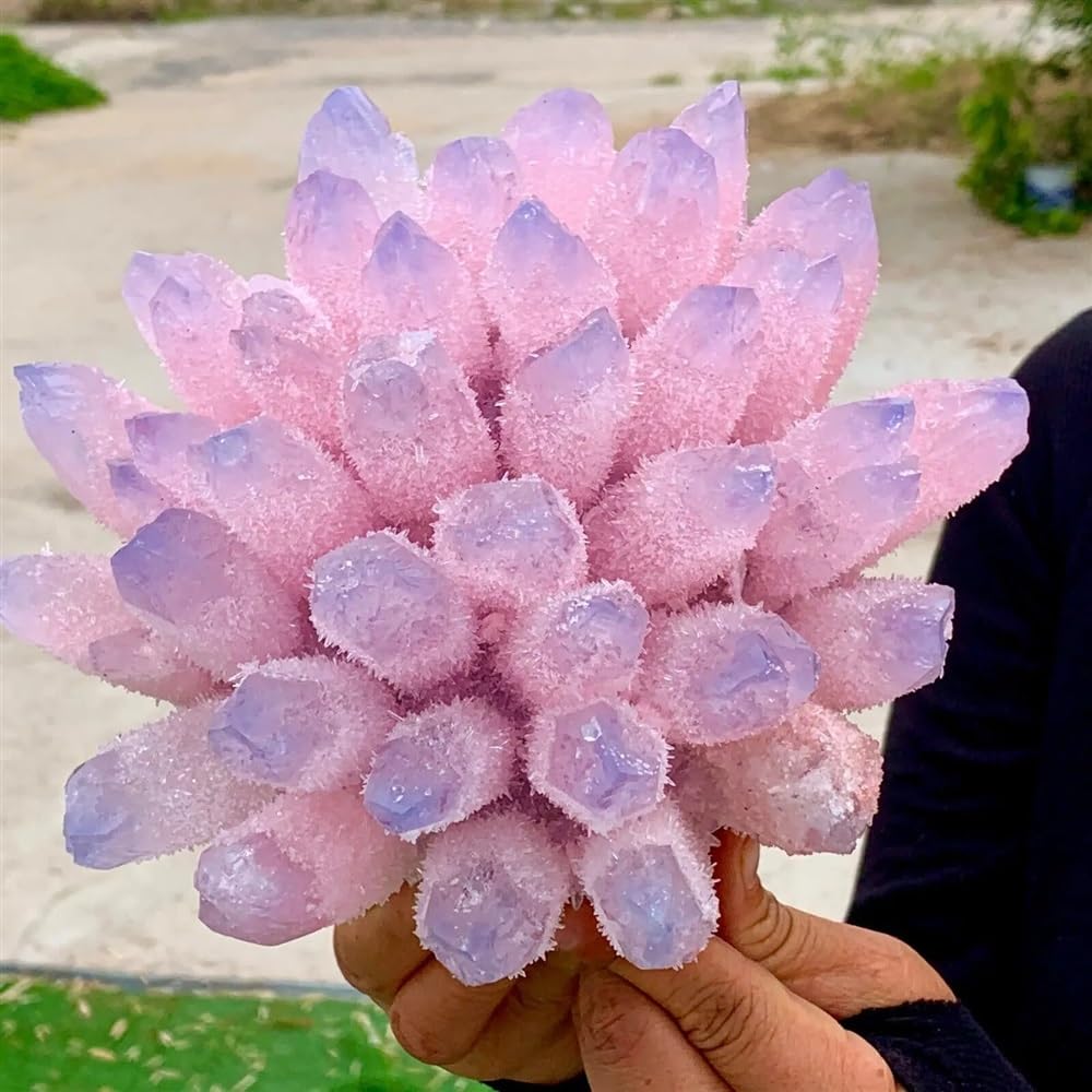 Kristallornamente Heilende rosa-blaue Phantomquarz-Kristall-Cluster-Mineralexemplare Wunderschöner Kristall