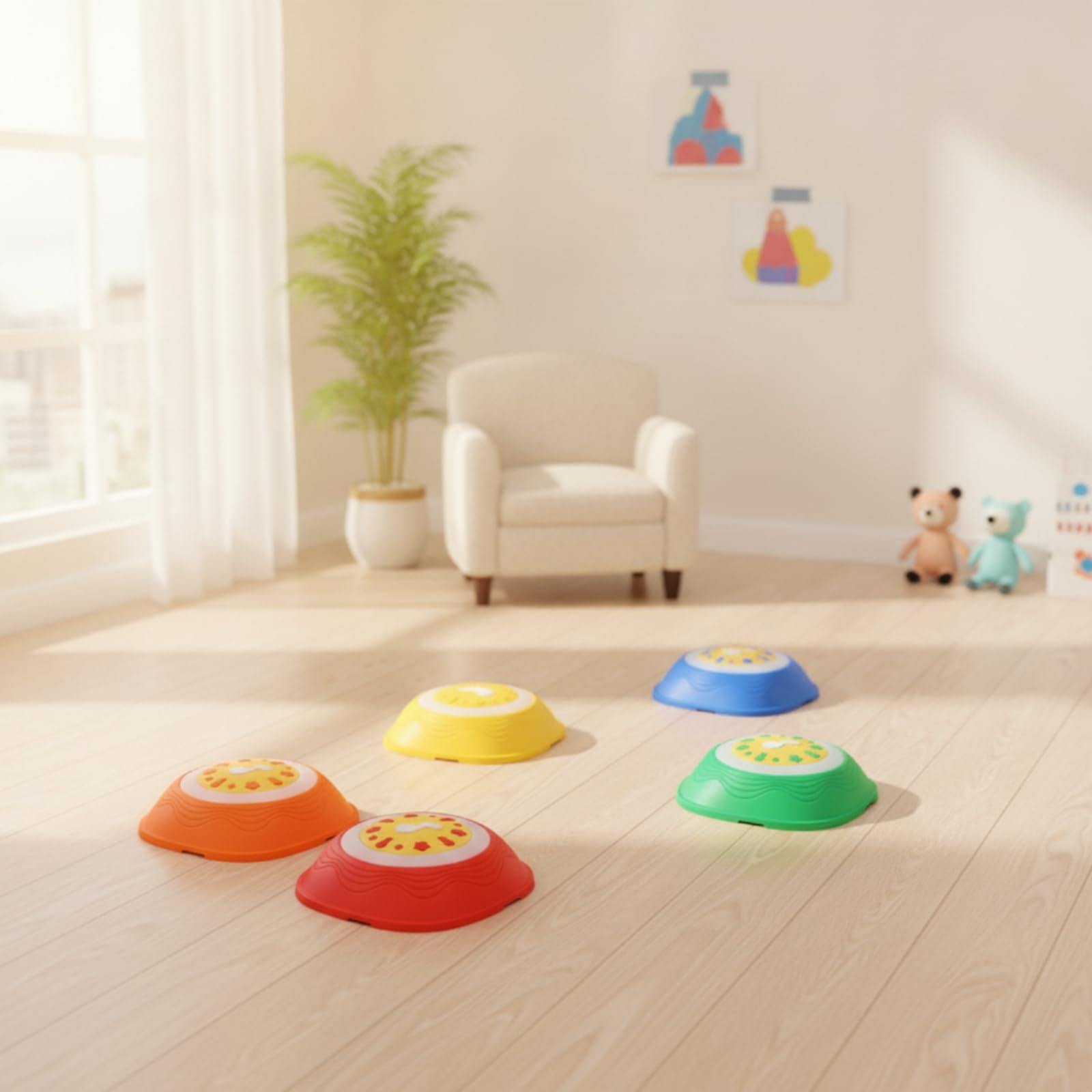 Gralara 5 Piezas Piedra Paso Infantil Antislizante Bloque Paso con Bor TPE Psicomotriz Juego Piedras Equilibrio con Bolsa Almacenamiento