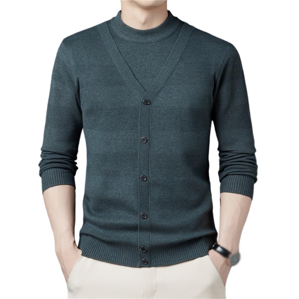 Pull tricoté o-cou faux cardigan argenté XL | Look décontracté chic d'automne