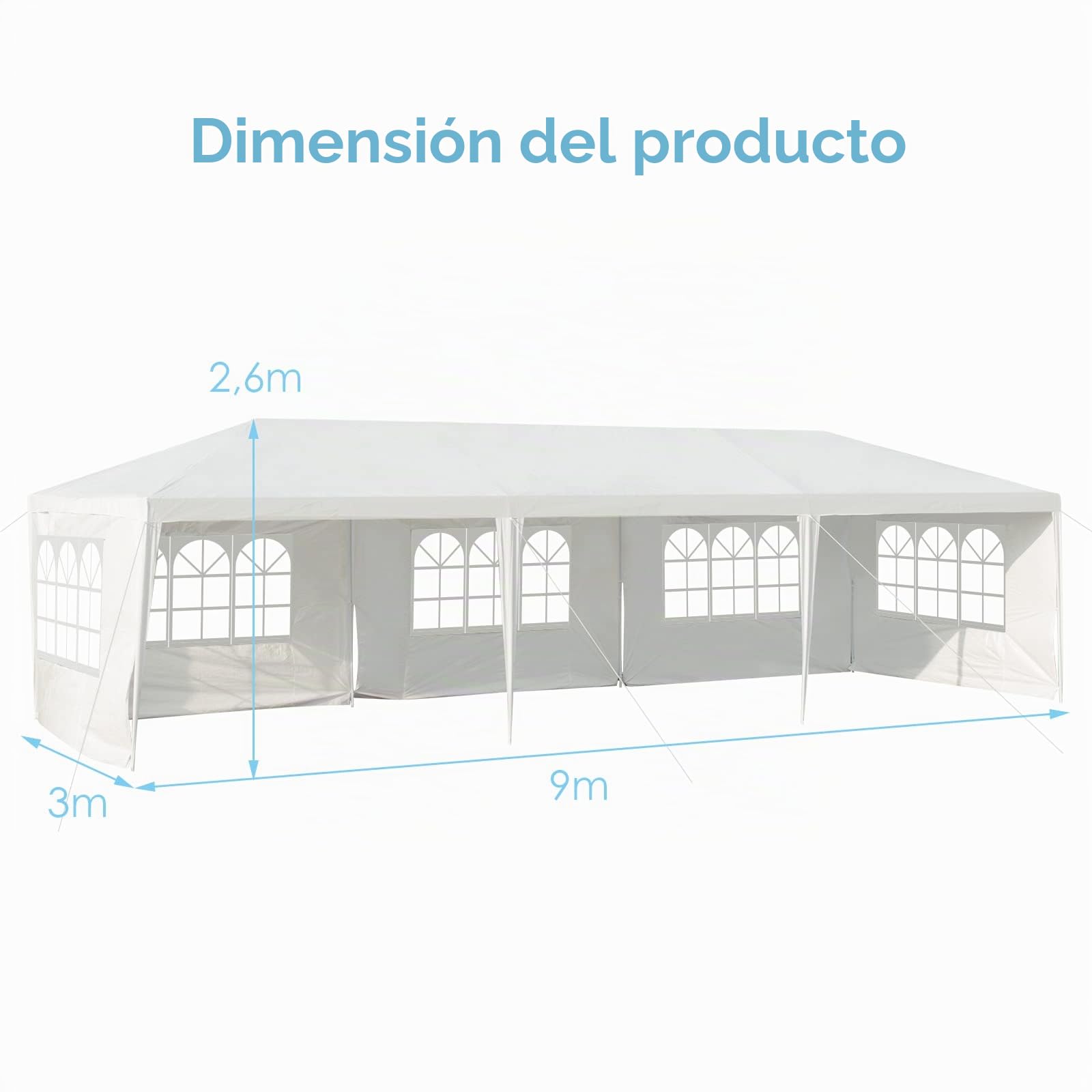 KOMFOTTEU Carpa para Fiesta 3x9m con 5 Paredes Extraíbles y Ventanas