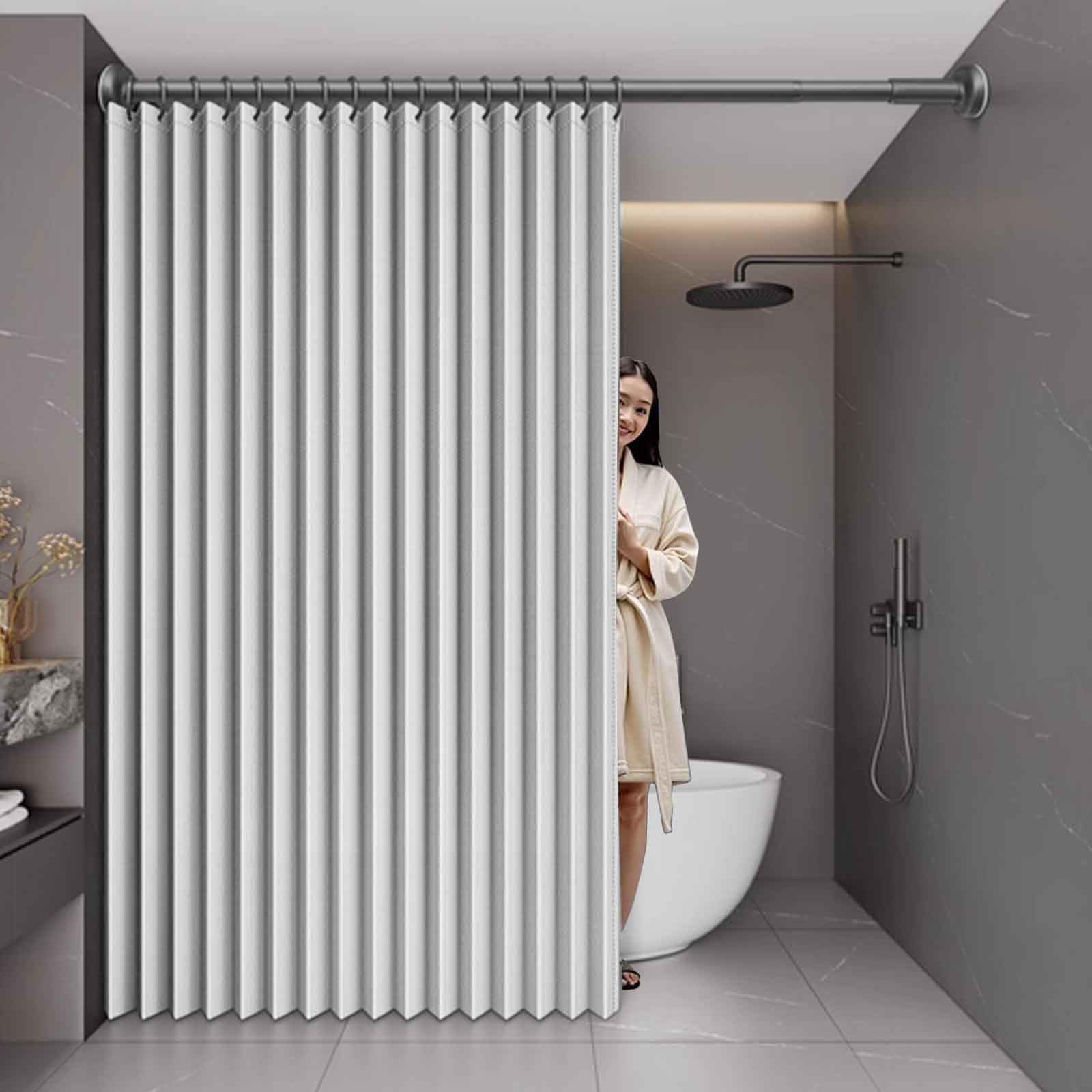 GLDYTVF Magnetic Closure Pleated Folding Door Curtain with Telescopic RodRoom Darkening Privacy Solution for Home Closet and Bedroom (W 200*H 180cm)