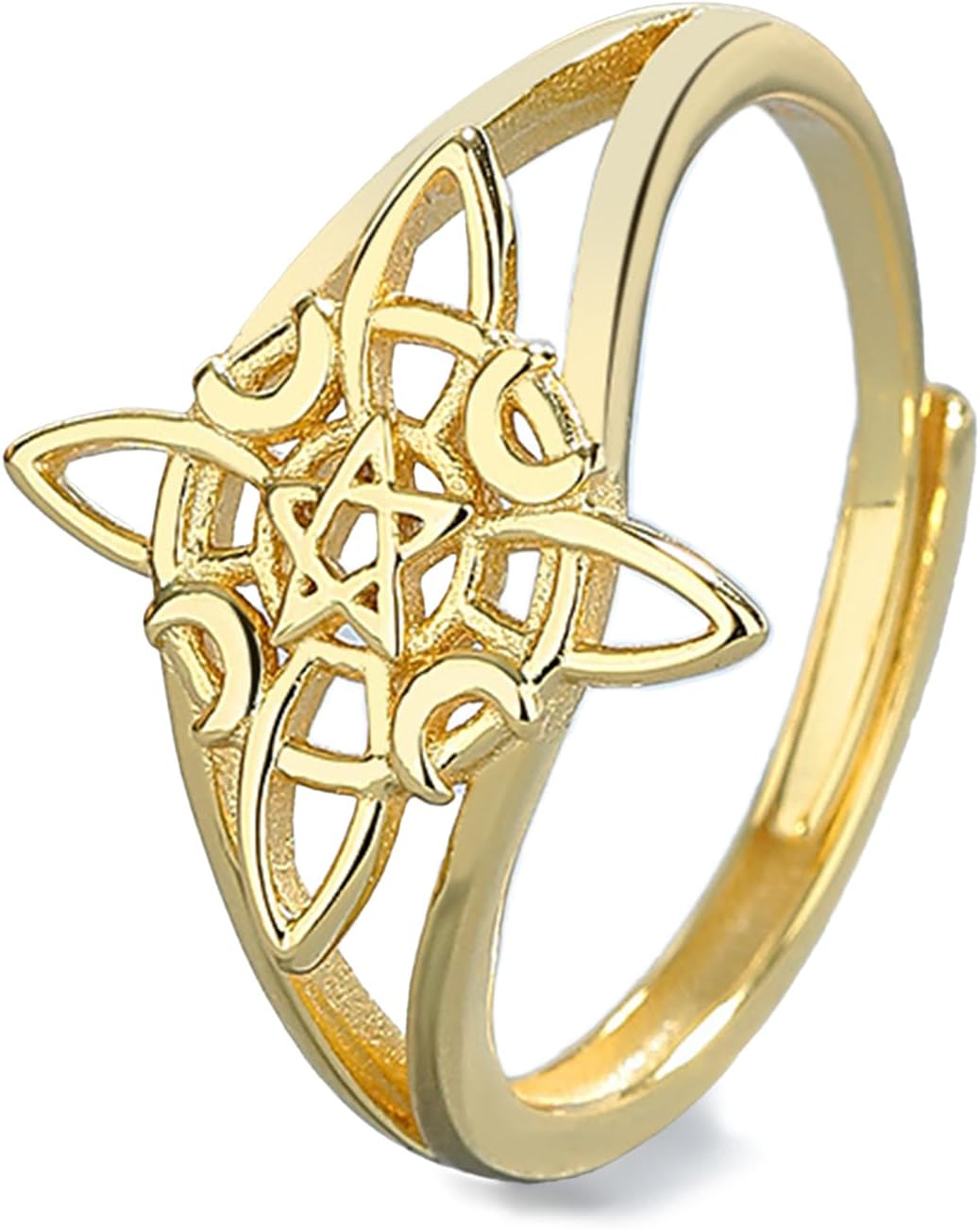 Witches Knot Ring - Nudo de Bruja Plata 925 Original, Sterling Silver Witches Protection Knot Ring, Adjustable Pentagram Witchy Rings for Women, Celtic Knot Pendant with Triquetra Trinity for Women (Gold)