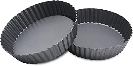 2 Pack(9.5 Inch) Round High-Sided Tart Pan with Removable Loose Bottom, Deep-Dish Pie Non-Stick Carbon Steel Quiche Pan