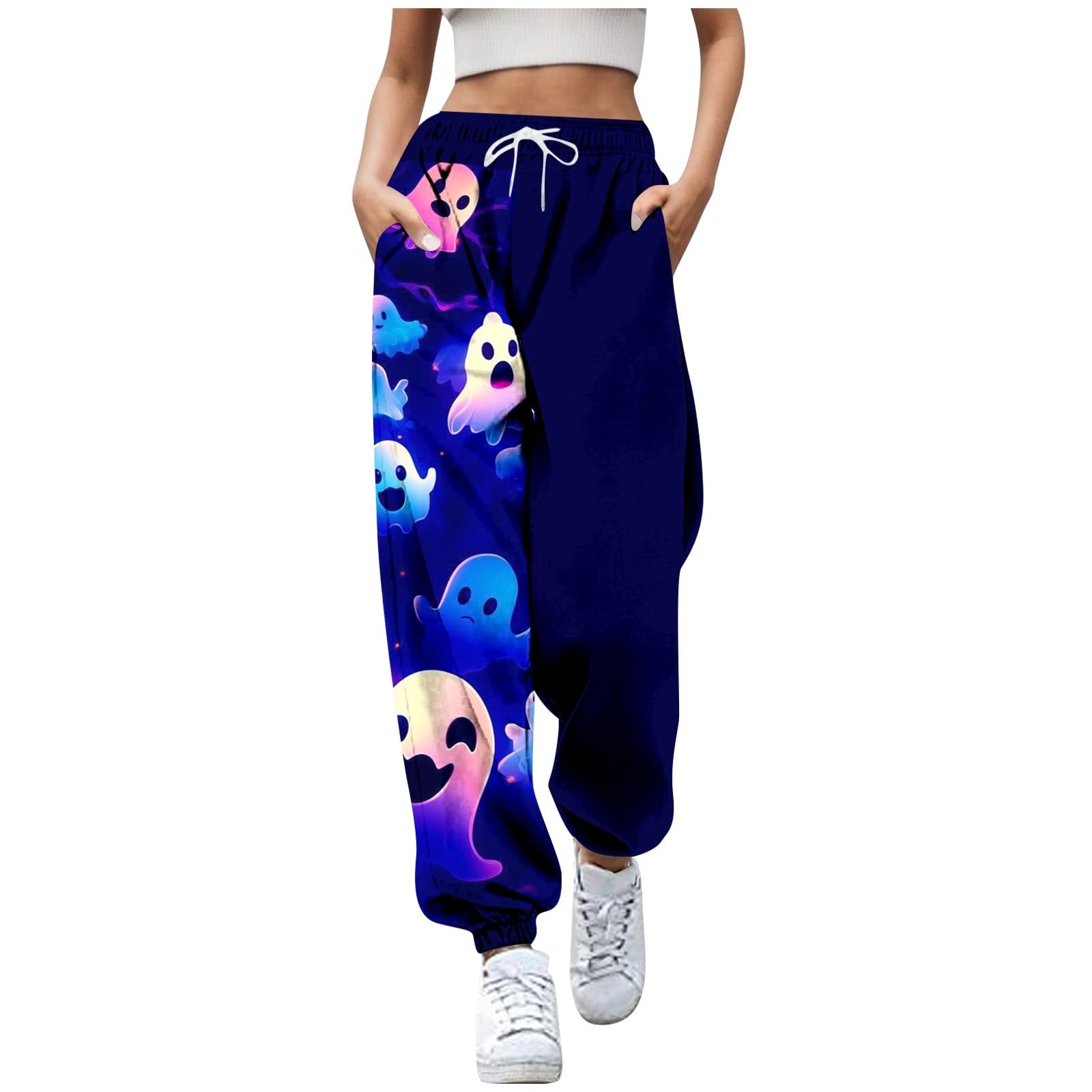 Pantalon De Jogging Femme Long Pantalon D'Halloween : Pantalon En Tissu Imprimé Halloween Pantalon De Sport Baggy Sarouel Avec Cordon De Serrage Pantalon De Yoga Taille Haute Pantalon De Jogging