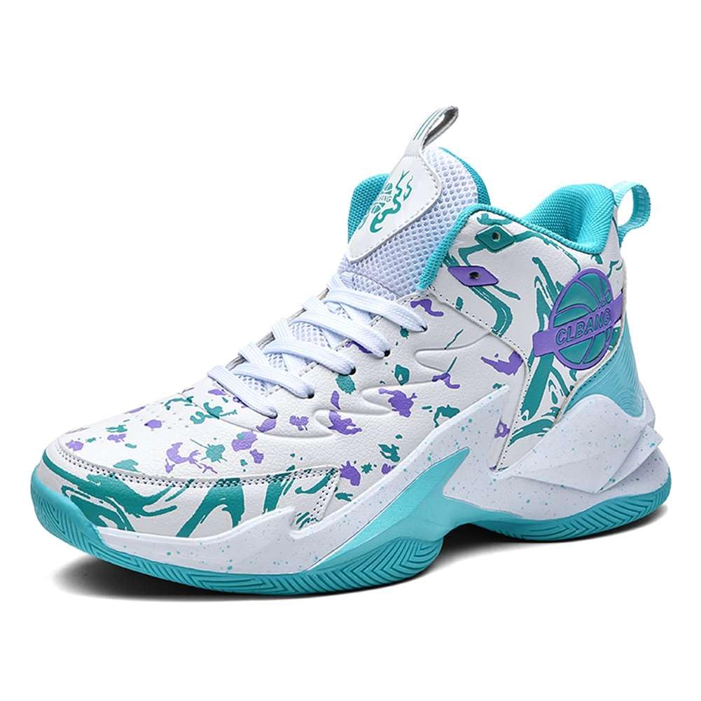 WELRUNG Men's Women's High Top Basketball Shoes Breathable Non Slip Outdoor Sneakers Fashion Shoes Green 11.5/10 US