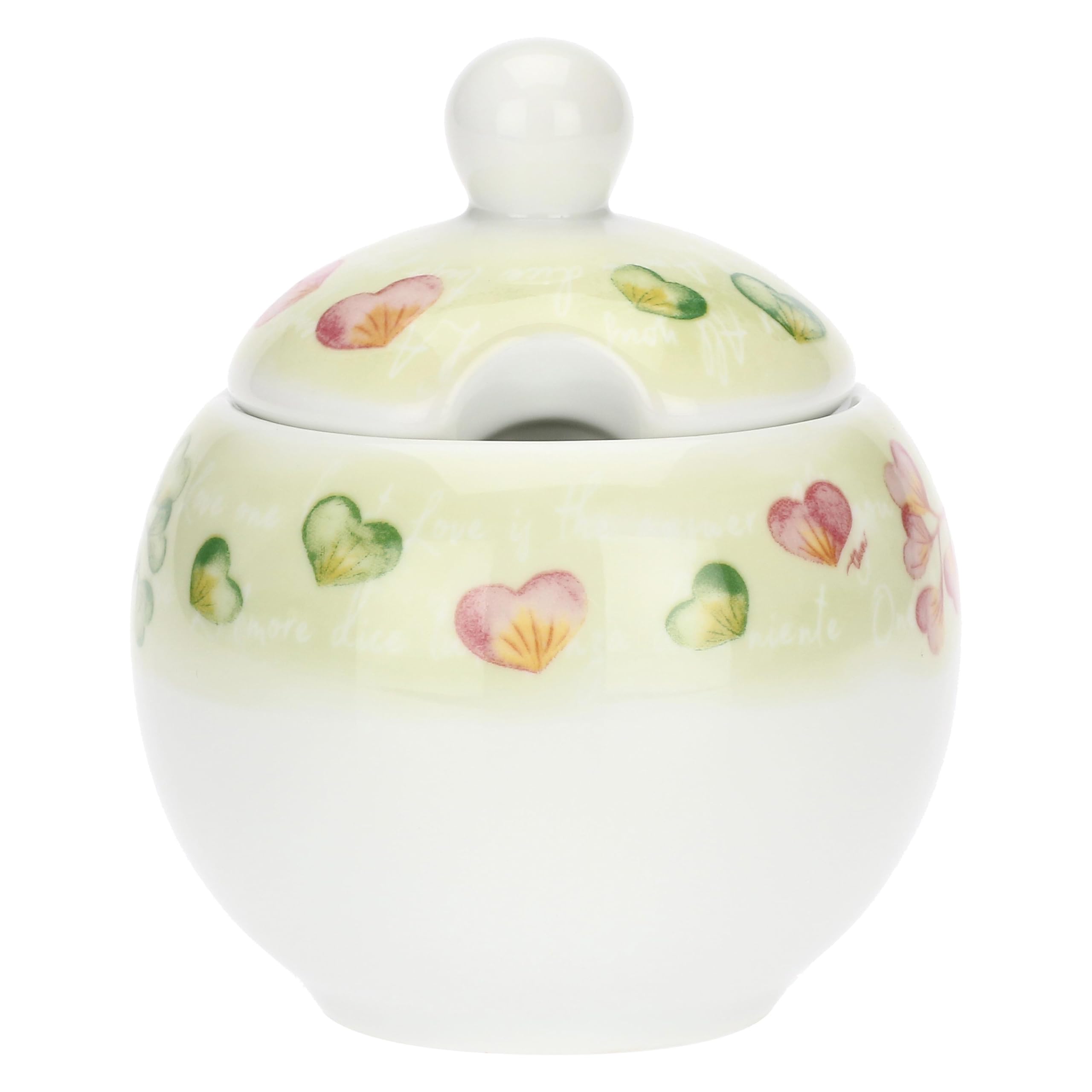 THUN - Zuccheriera con cucchiaino - porcelllana - Collezione Cuori in Fiore - 13 x 6 cm