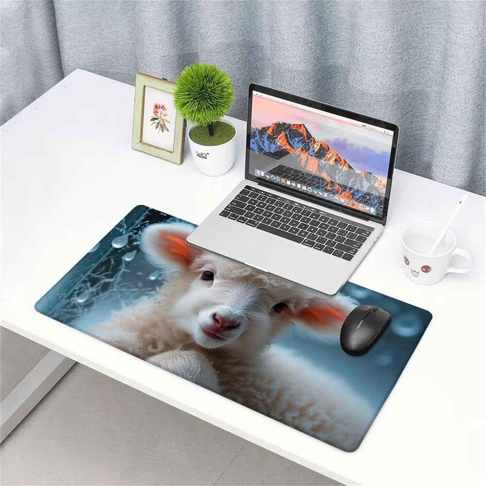Alfombrilla de Mouse para Juegos, Bianco, XXL, Antideslizante, Impermeable, Diseño de Pecora, Extendido, Grande, 1200x600x3mm, para PC, Laptop, Ufficio, Famiglia d-72