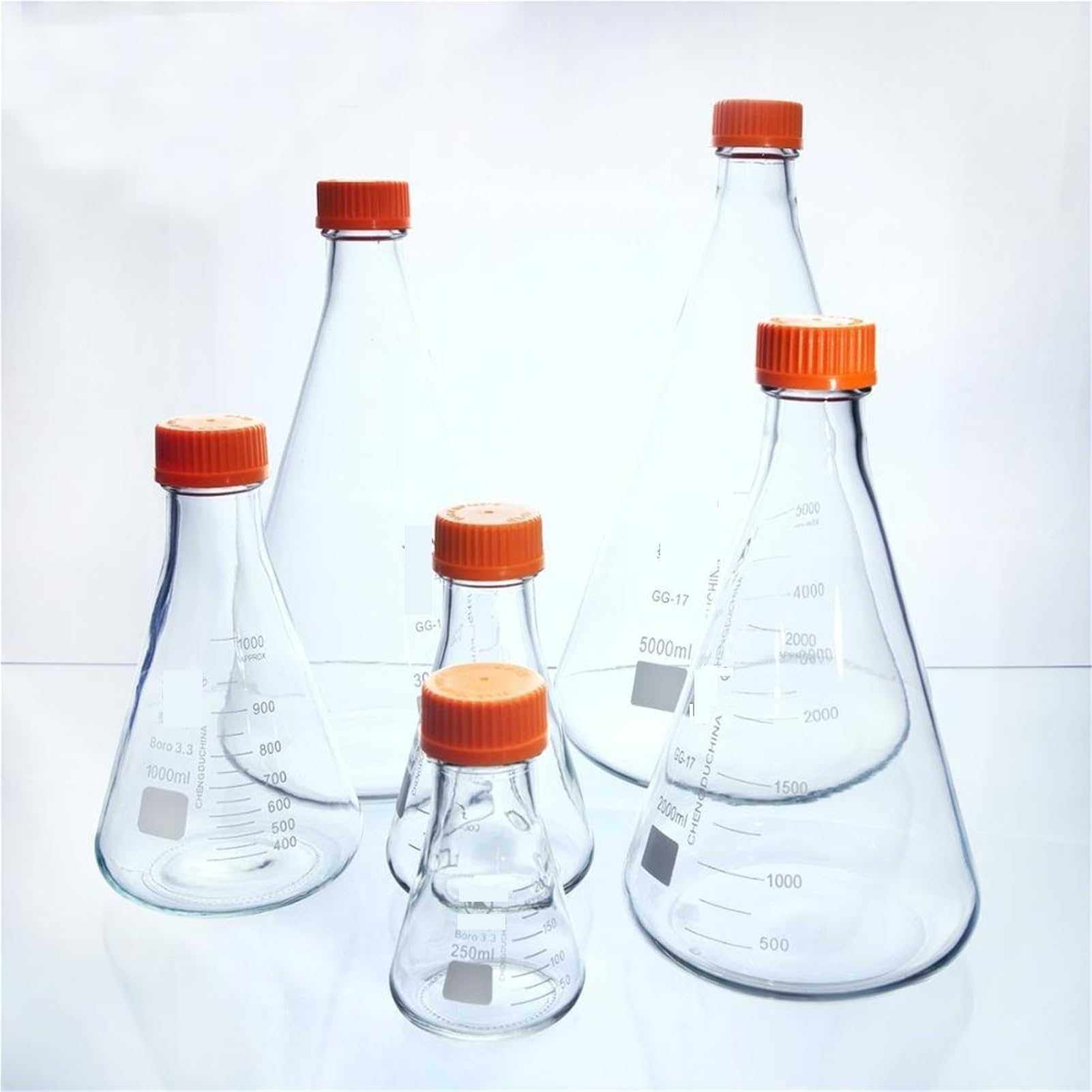 Juego de matraces de vidrio, Juego de 3 matraces cónicos con tapón de rosca de vidrio de borosilicato de alta densidad, tipo Erlenmeyer, resistencia GL45