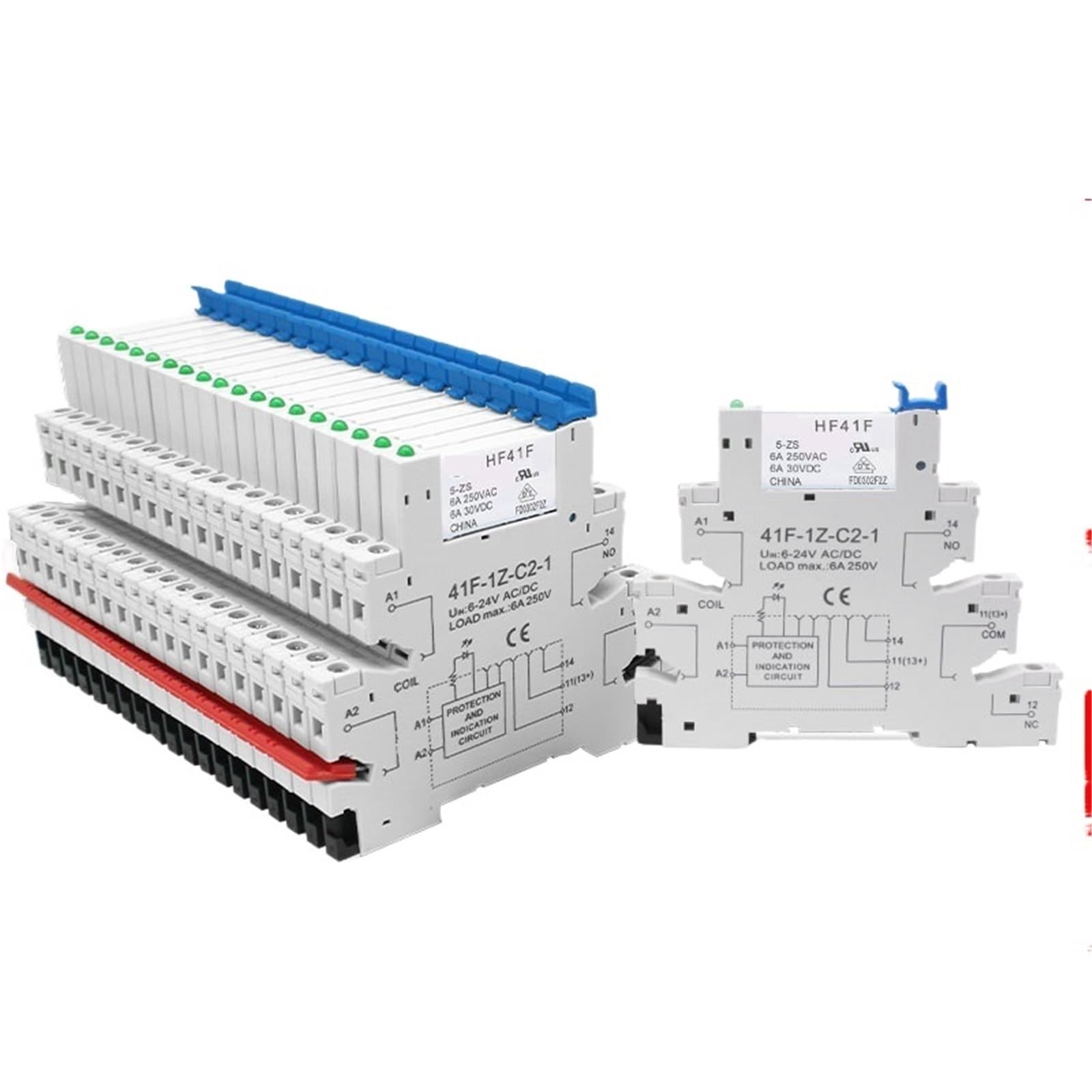 Relais slim HF41F 5V avec indicateur LED et montage sur rail DIN 6A, lot de 20 pièces