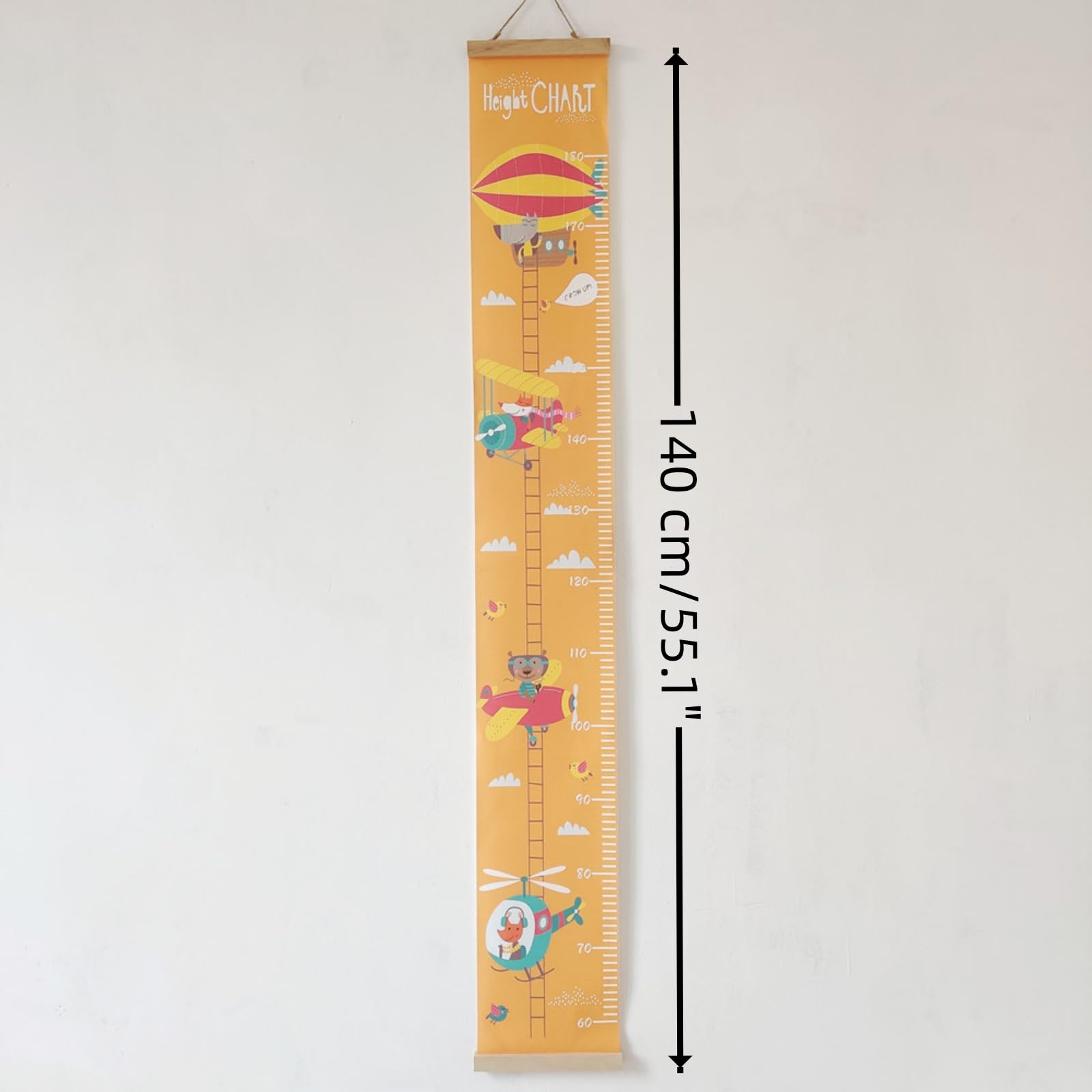 Toise Murale Enfant Suspendue avec Joli Design | Règle de Mesure pour Chambre Bébé & Enfant | Décoration Murale Amovible & Réutilisable | Idéal Cadeau pour Garçon et Fille (Hélicoptères)