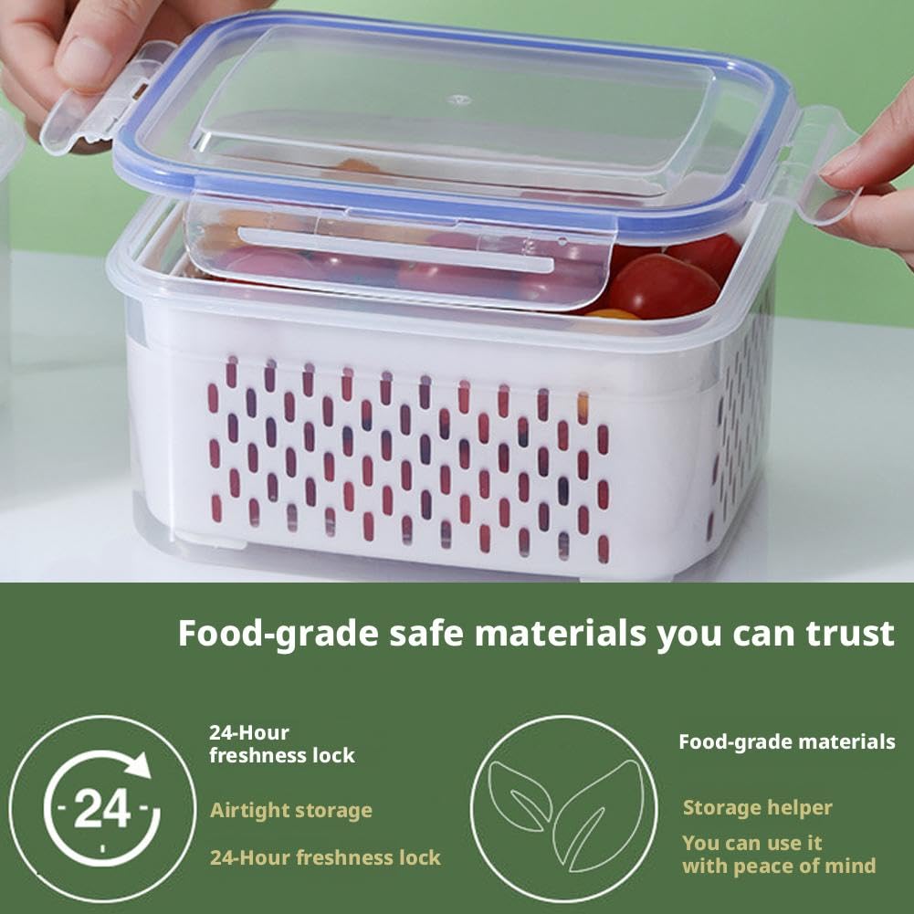 Contenedor apilable 4 en 1 para almacenamiento de alimentos con cesta de drenaje desmontable, caja de conservación de frutas y bayas, lavable para la organización de la cocina, el hogar y la