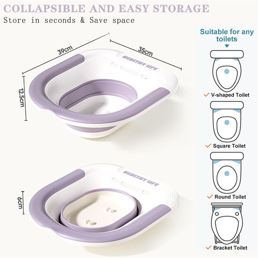 Bain de Siège Bidet Portable pour Hémorroïdes Siège de Toilette pour Soins Postpartum Pliable Sitz Bain Bassin Bain de Siege Toilette Intime Adapté aux Toilettes Standard