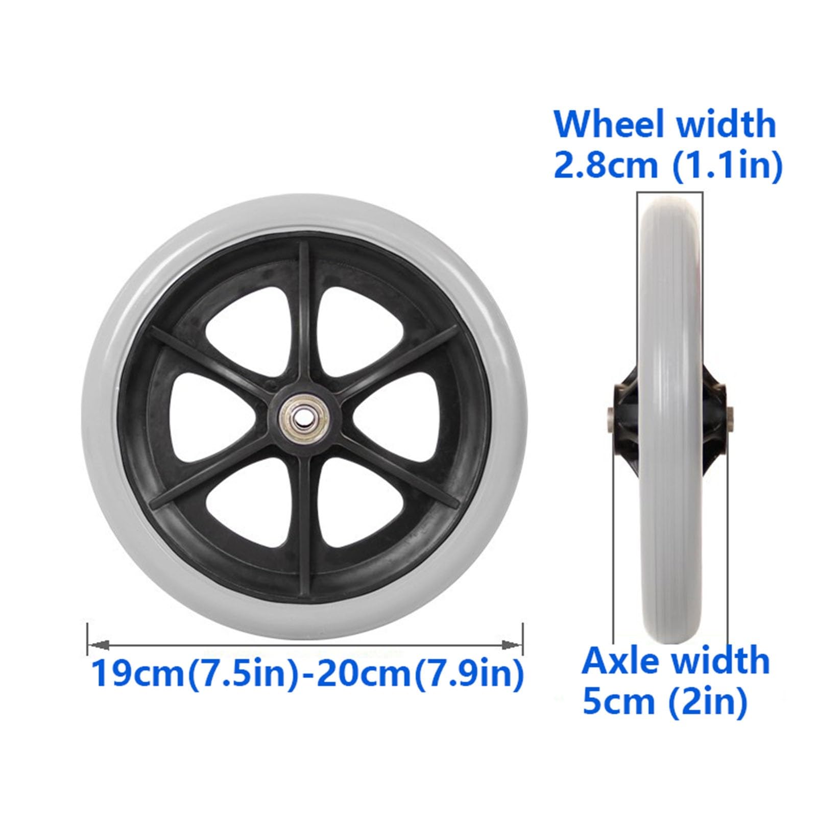 LHX Wheelchair Front Wheel Accessories Scooter Front Wheel with Bearing 6-inch/7-inch 8/inch Solid Wheel Wheelchair Replacement Front Wheel Wear-Resistant(Gris,8 inch)