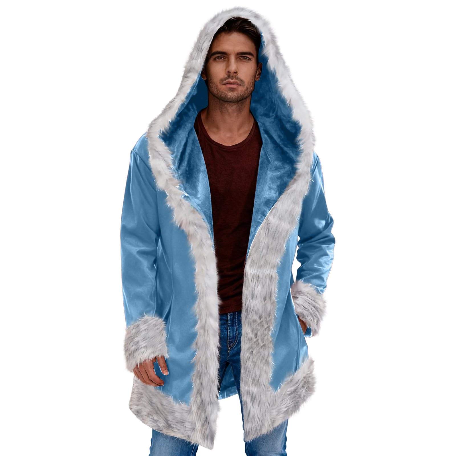 Bluzy dla mężczyzn pluszowy kardigan z kapturem świąteczny sweter 2025 męskie kurtki polarowe płaszcz z długim rękawem moda luźny krój bluza z kapturem ciepły zimowy płaszcz z kapturem