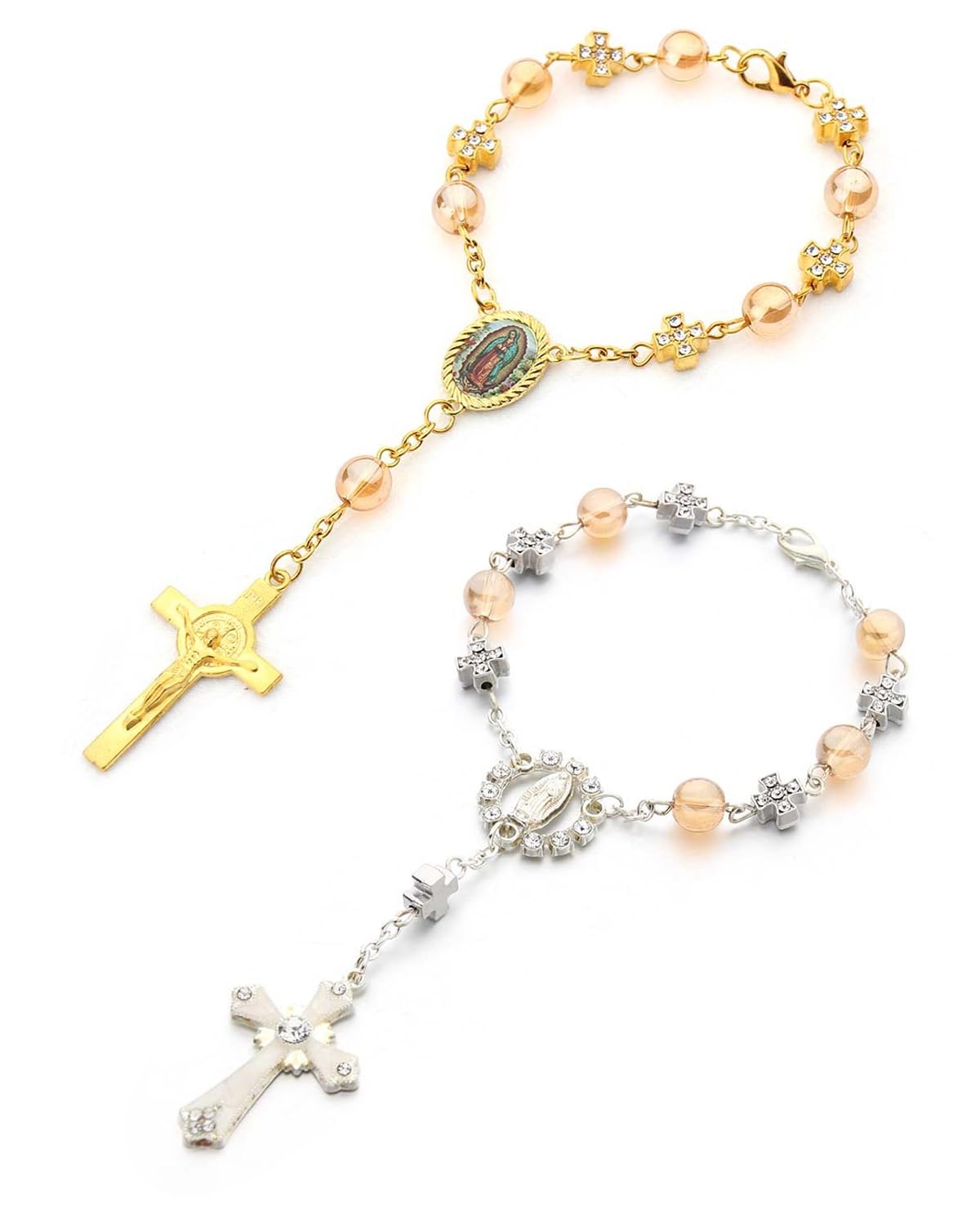 Rosario Da Auto Cattolico - 2 Pezzi Con Croce In Lega Di Zinco, Regalo Per Battesimo - Foto 2