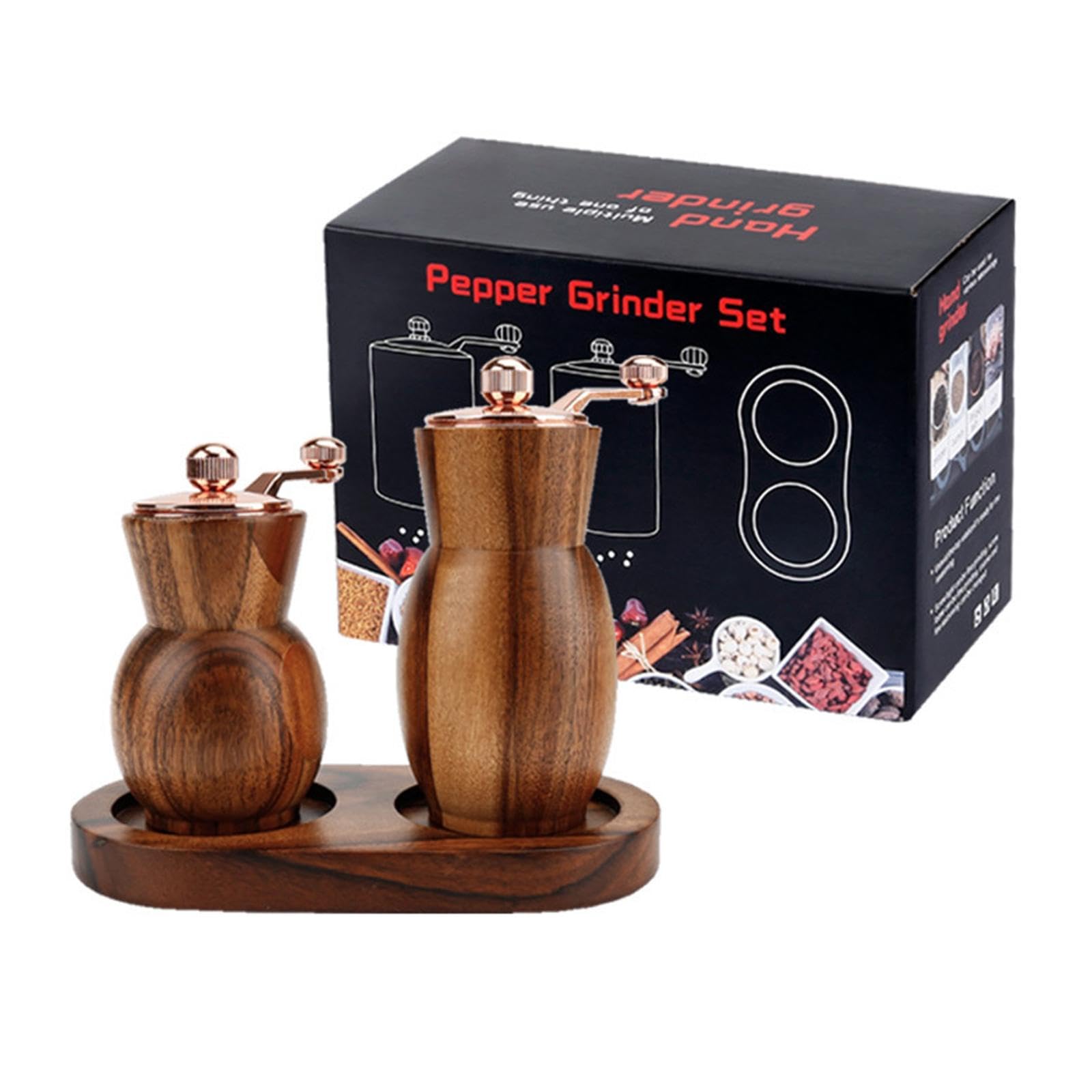 Set da 2 Pezzi di Spezie con Vassoio Ricaricabile, Macina Spezie Manuale.