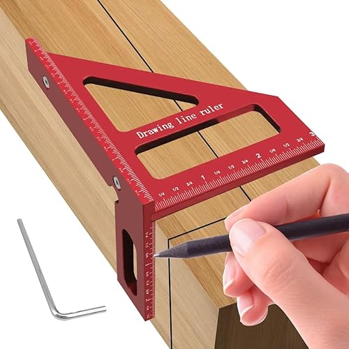3D Multi Angle Measuring Ruler, High Precision 45/90 Degree Woodworking Tools Aluminum Alloy Miter Triangle Ruler Measuring-Red