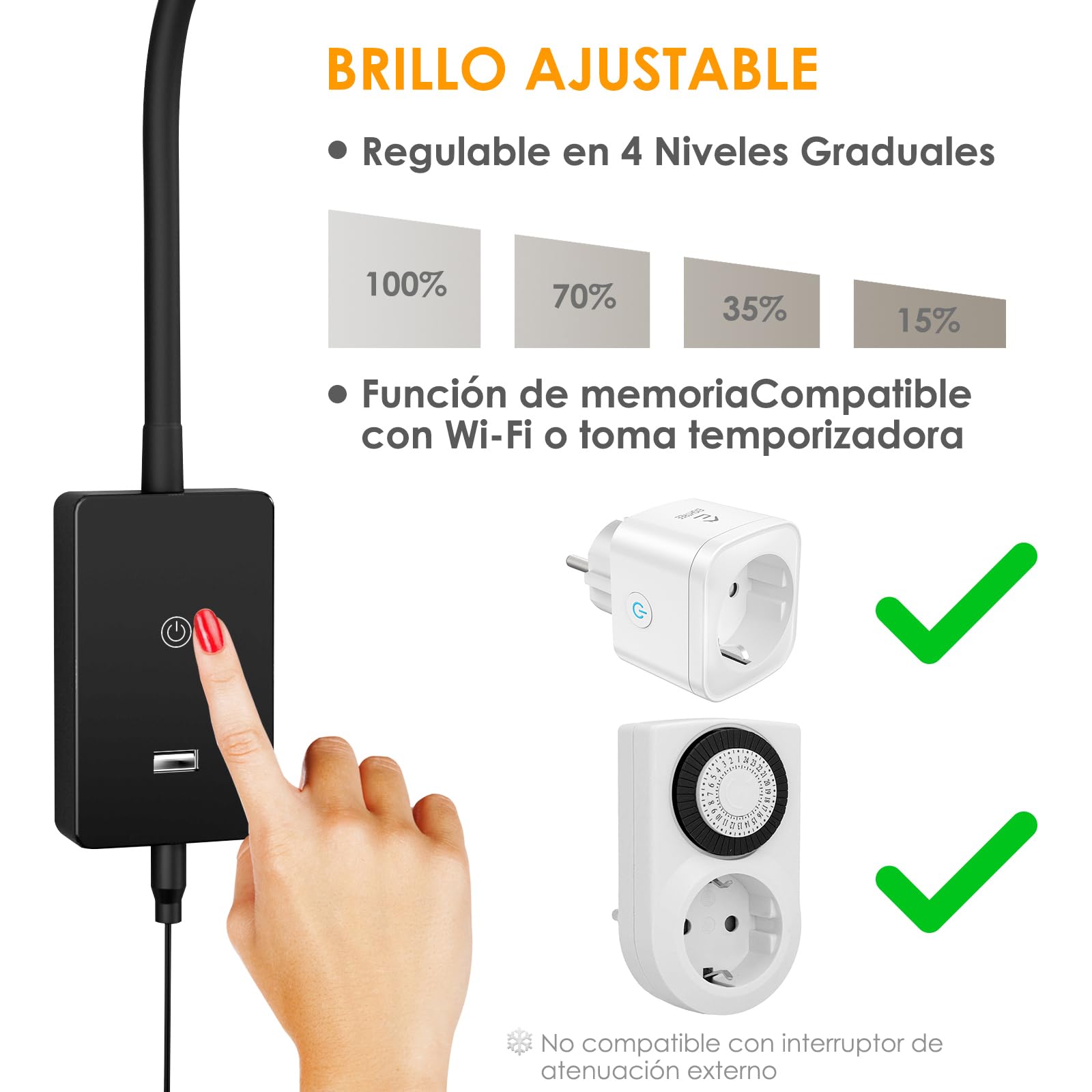 ENUOTEK Lampara Lectura Pared LED Regulable Táctil, Lámpara de Lectura Montada en la Pared