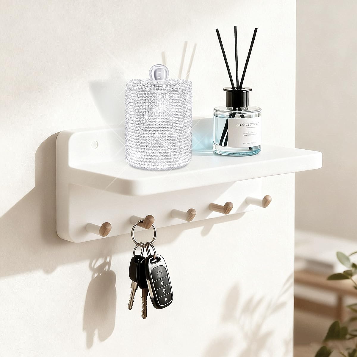 Bling Qtip Dispenser for Cotton Swabs, Balls, Pads, Floss Picks- Small Plastic Canister Apothecary Jar,Bathroom Essentials Accessories Decor, Vanity Makeup Qtip Holder Storage Organizer (2)