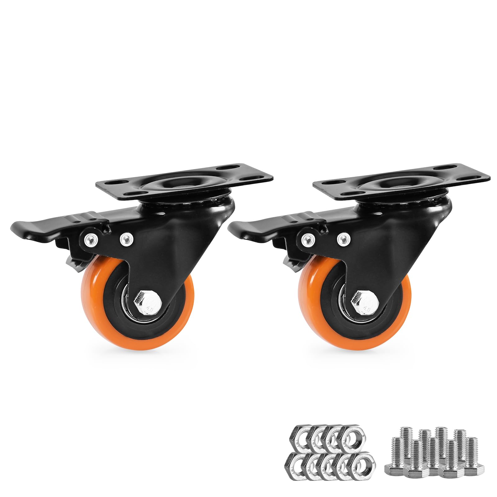 Nfbcxutkw 2 Caster Wheels, Heavy Duty Inch Casters Set Of Locking Swivel Casters Wheels For Cart, Furniture And Workbench, Orange