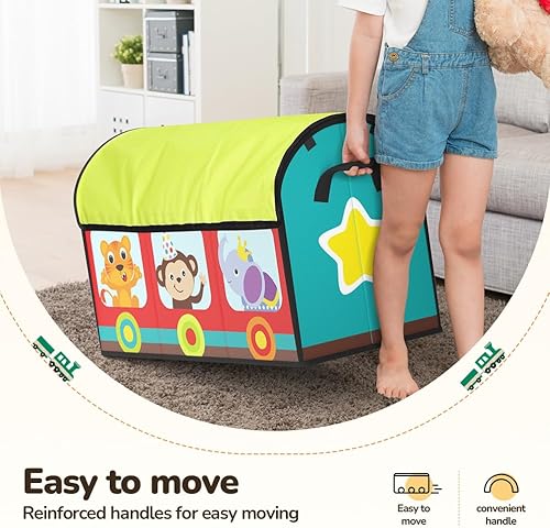 Miniatura 4 de YOHOOLYO Organizador de almacenamiento de juguetes para niños, caja de juguetes grande y resistente con tapa de tela y asas, bonito diseño de tren